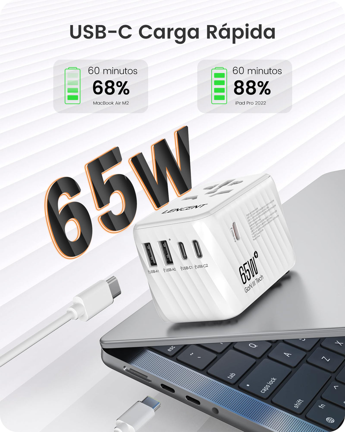 Adaptador Universal de Viaje LENCENT 65 W Europeo