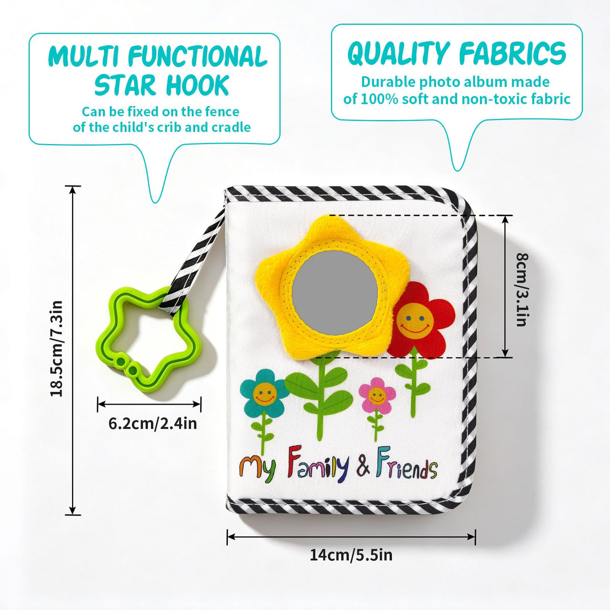 Álbum de Fotos para Bebé ABCKEY Girasol con Espejo Seguro para Niños