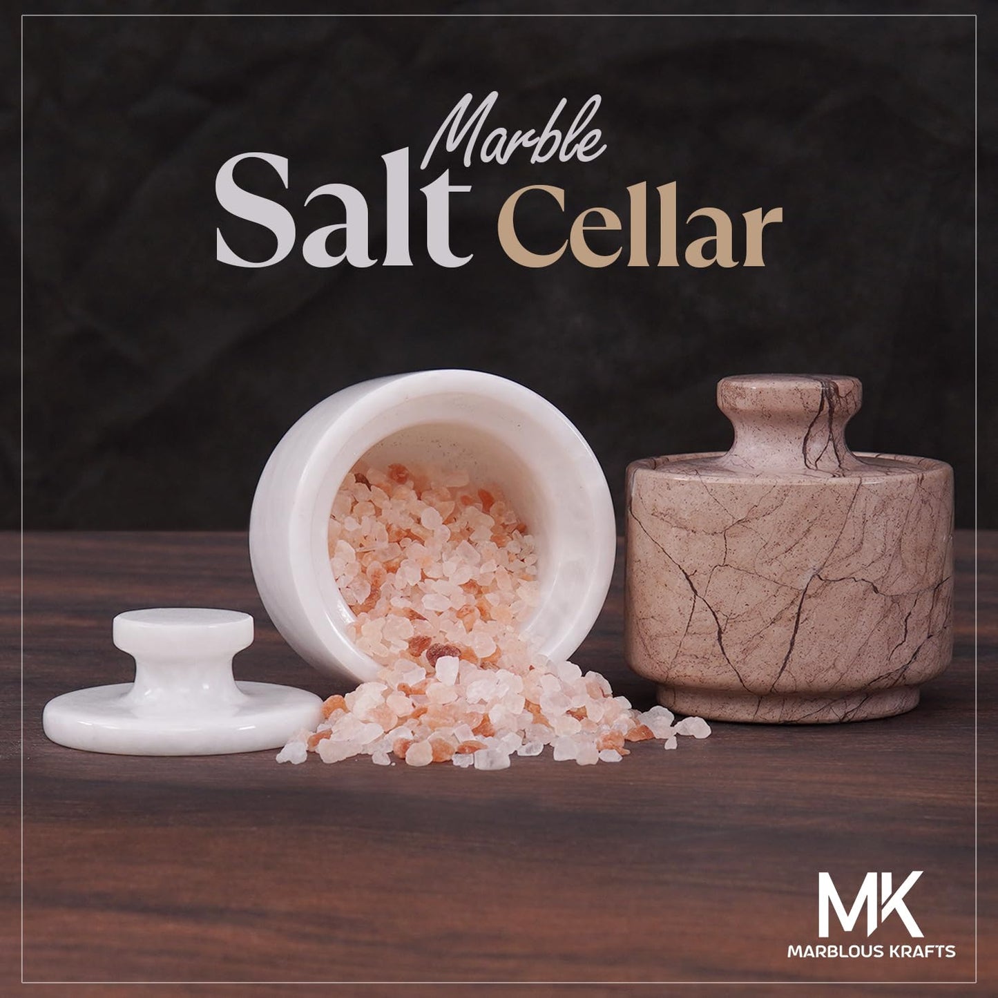 MARBLOUS KRAFTS - Bodega de sal de mármol con tapa de 3 pulgadas, color blanco y salero Marinara, recipientes para condimentos, almacenamiento de cocina, decoración del hogar