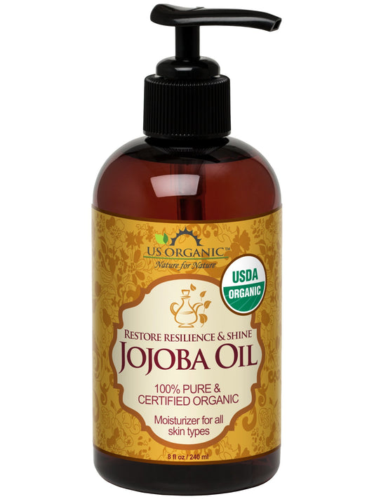 US Organic Jojoba Oil, USDA Certified Organic,100% Pure & Natural, Cold Pressed Virgin, Unrefined, Haxane Free, Amber Plastic Bottle with Pump (240 ml)
