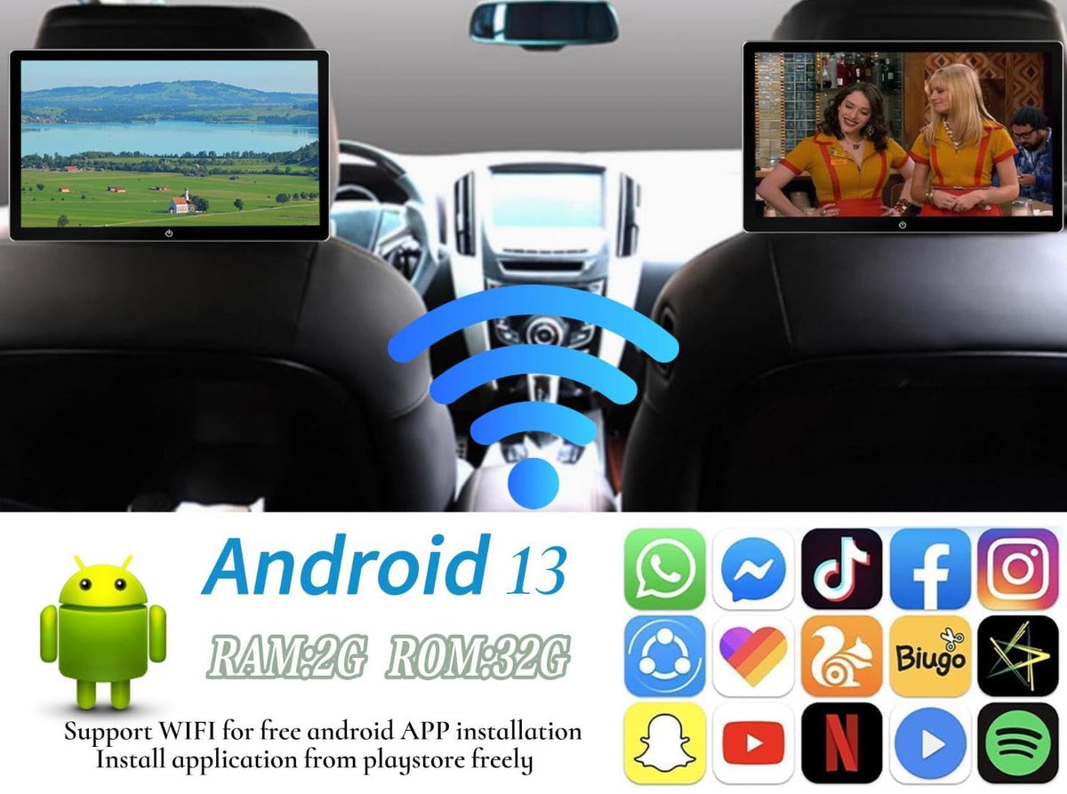 Monitor NOAUKA de Reposacabezas 10.1 Pulgadas 4K Android 13 para TV