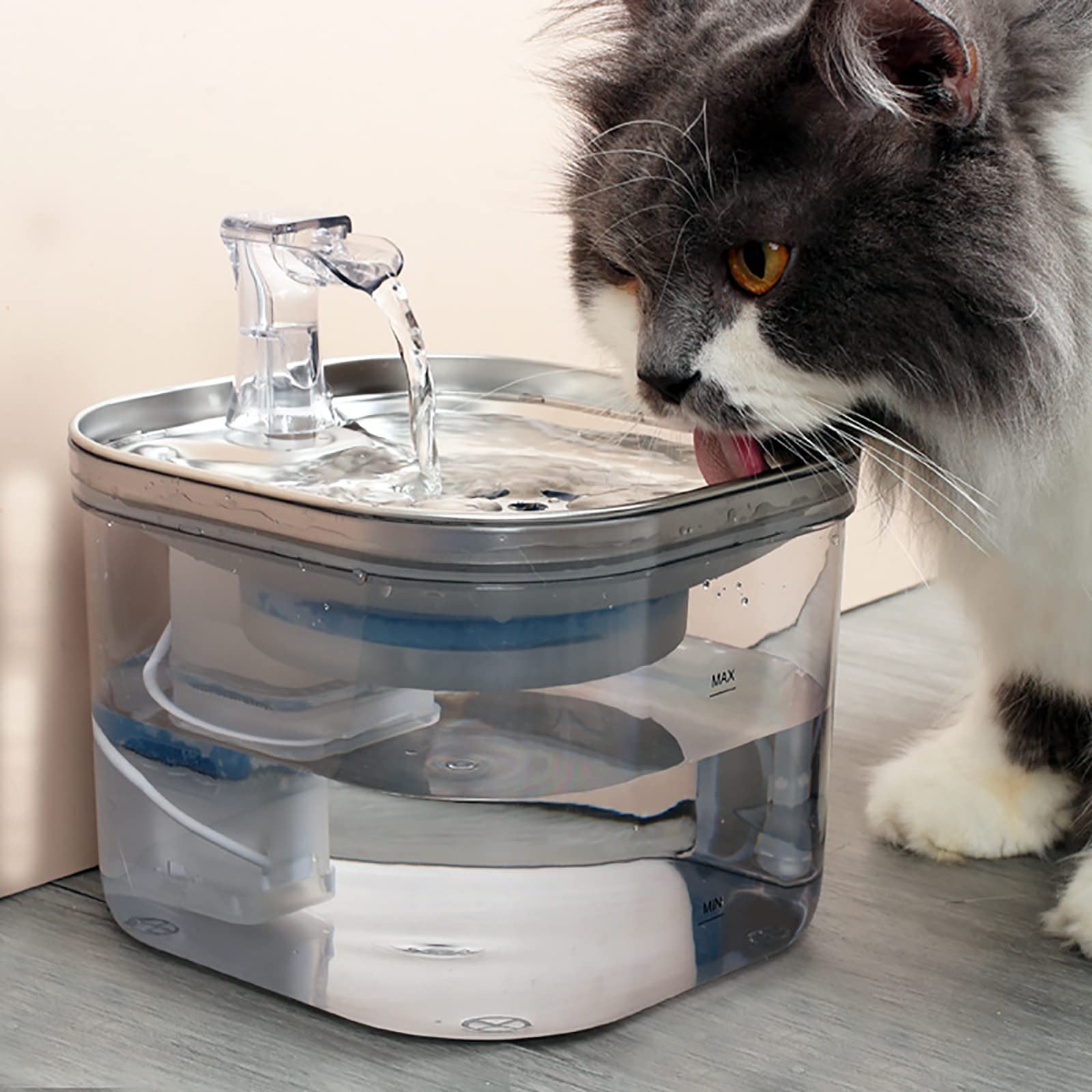 LKUWEE Bebedero para Gato, 304 Acero Inoxidable Fuente para Gato, 67oz/2 L, Ultrasilencioso y Sistema de Filtración de Agua Circulante de Fuente de Agua para Gatos, Dispensador de Agua para Perro