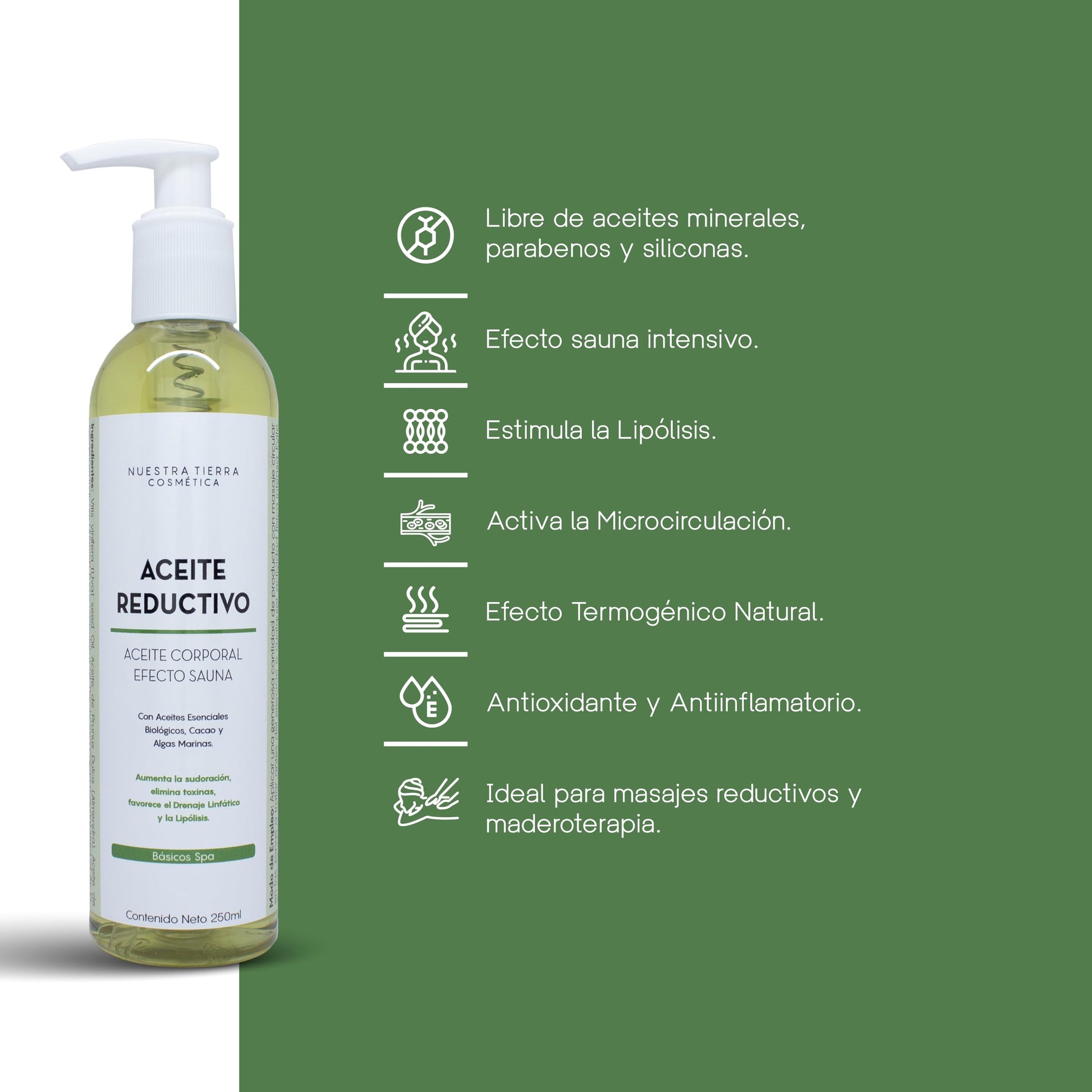 Aceite Reductivo Efecto Sauna Ideal para Masajes 250ml