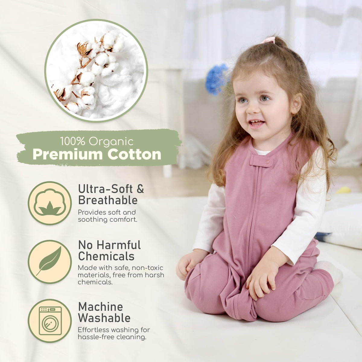 Saco de Dormir para Niños Mama Cheetah con Pies, Saco de Dormir de Algodón Orgánico de 0.5 TOG con Patas, Manta Portátil para Bebés Primeros Caminantes con Cremallera de 2 Vías, Saco de Dormir para