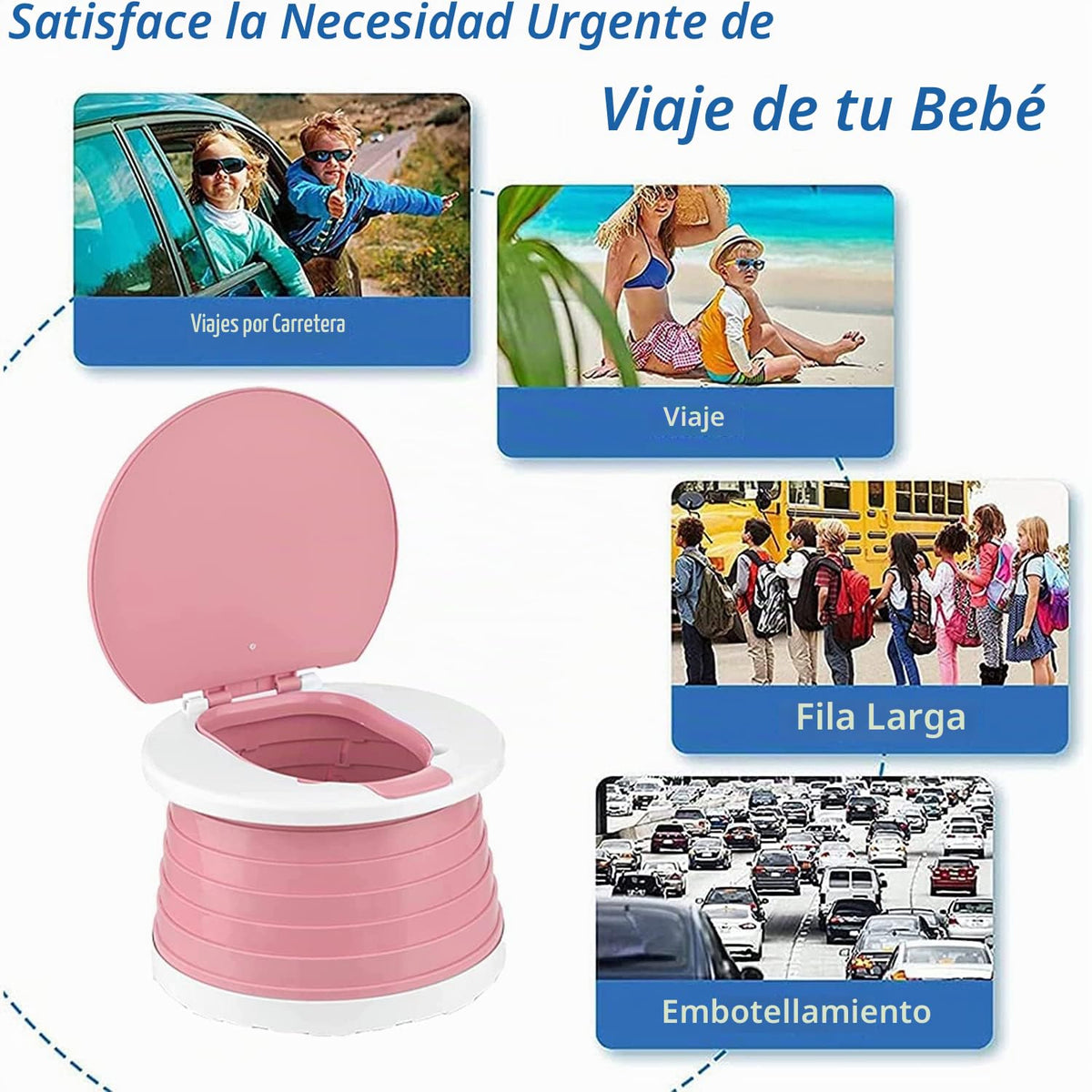 Portátil, plegable para el orinal del bebé, asiento de inodoro de entrenamiento de emergencia para el coche, camping, al aire última intervensión, interior (rosa, pequeño)