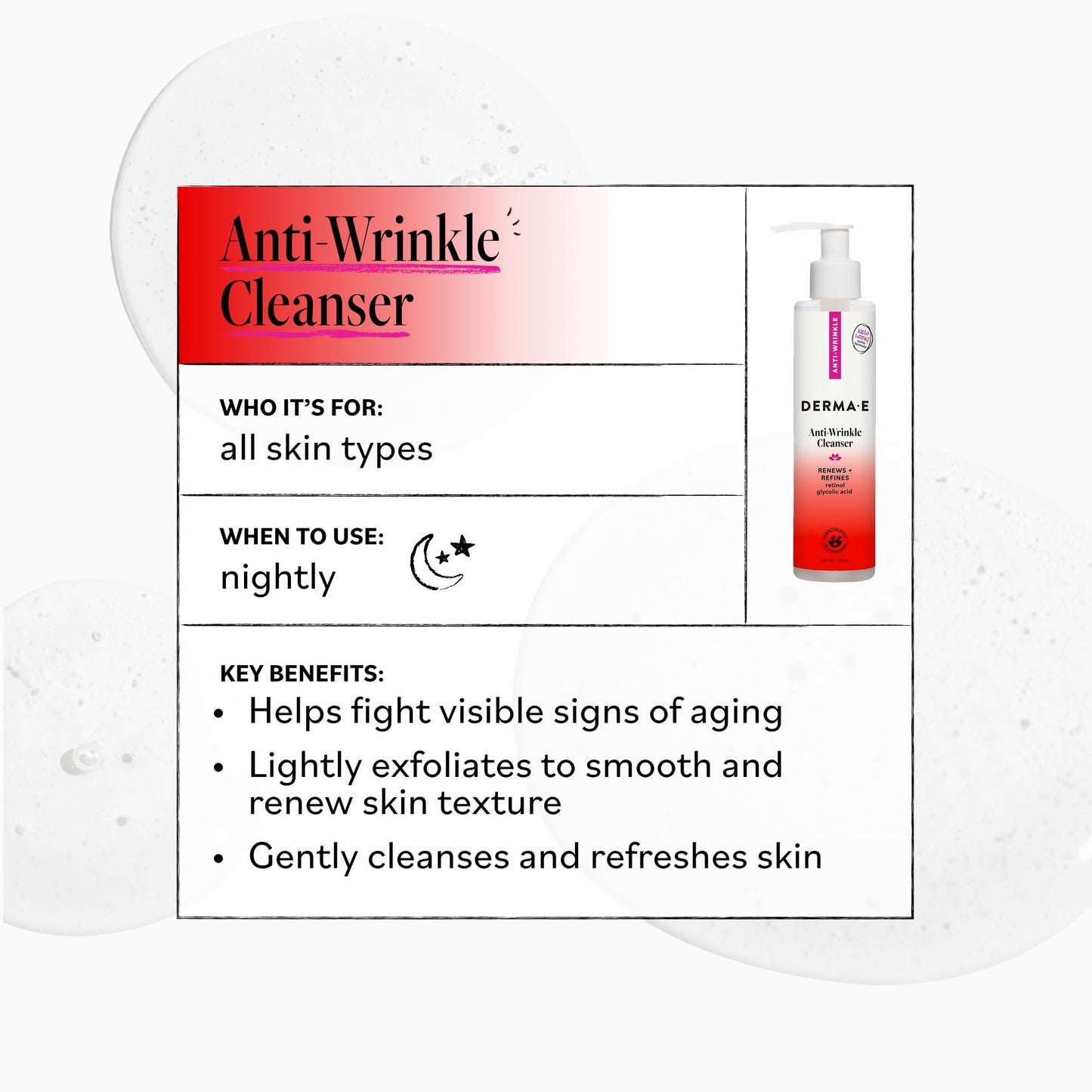 derma e Anti-Wrinkle Vitamin A Glycolic Cleanser, 6 Fluid Ounce