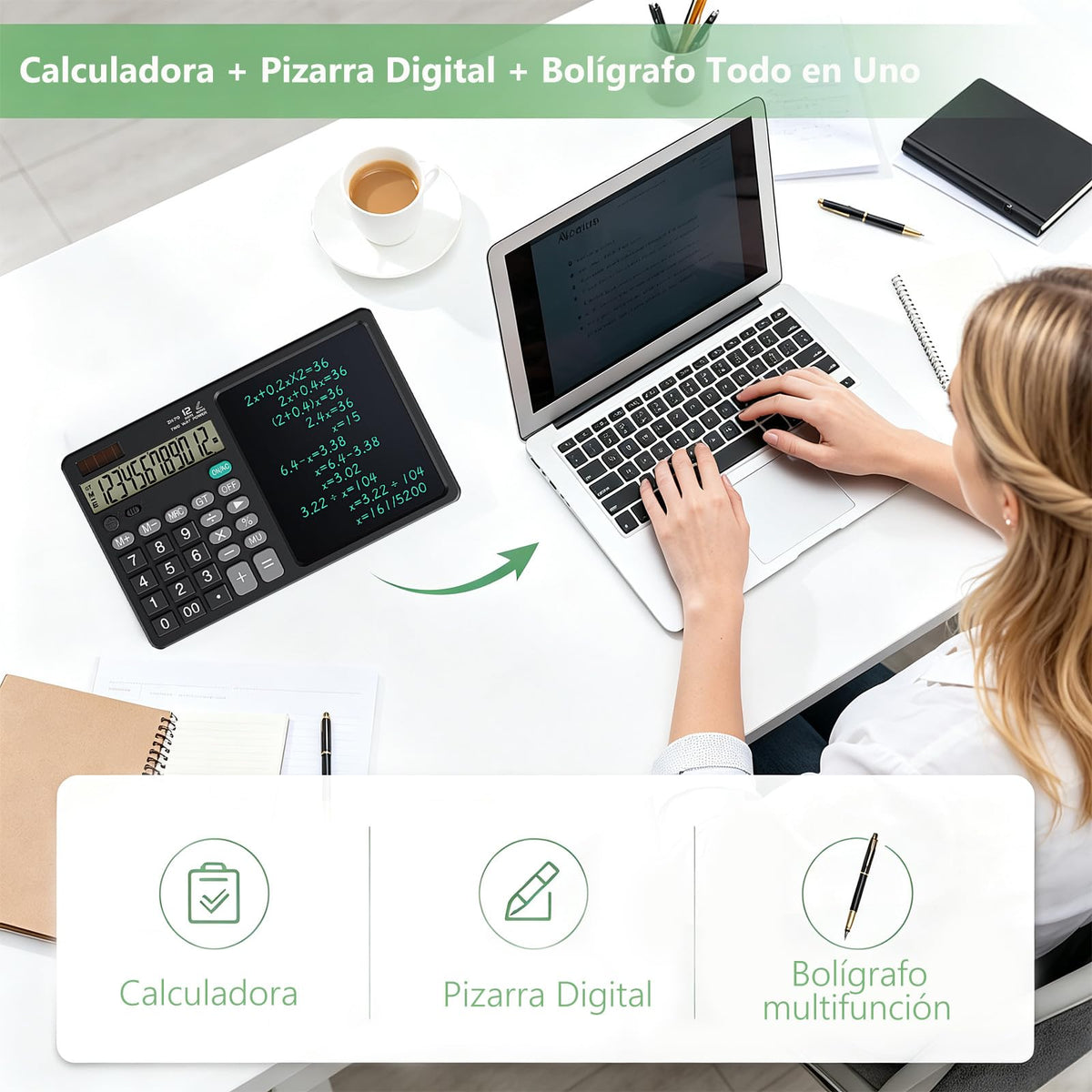 Calculadora Científica NUCLAX 2 en 1 LCD Bloc de Notas y Bolígrafo