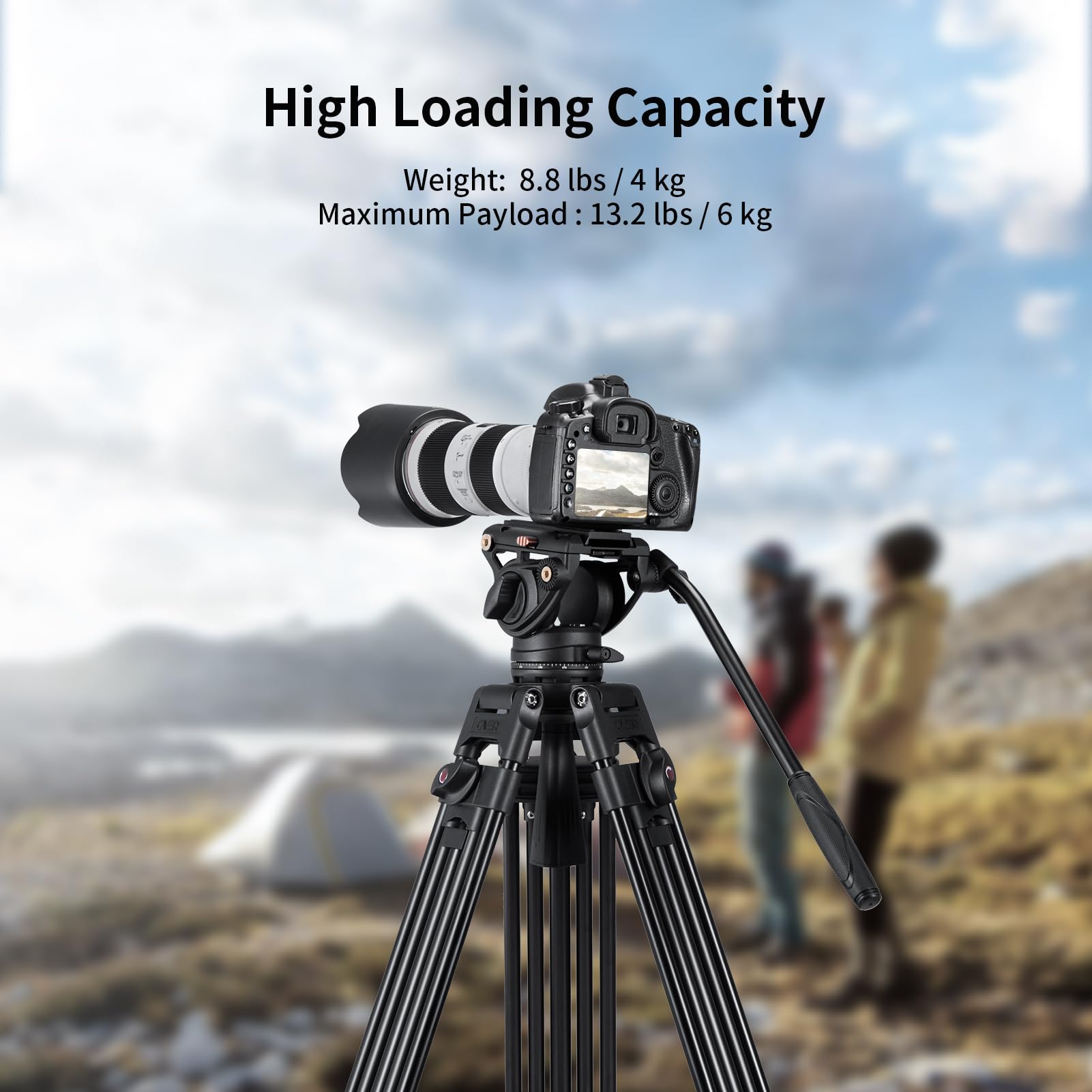 Cayer Trípode de Cámara, Trípode de Video Profesional de 184 cm, Trípode de Aluminio con Cabeza de Fluido para Videocámara DSLR, Carga Máxima de 6 kg - BV30L