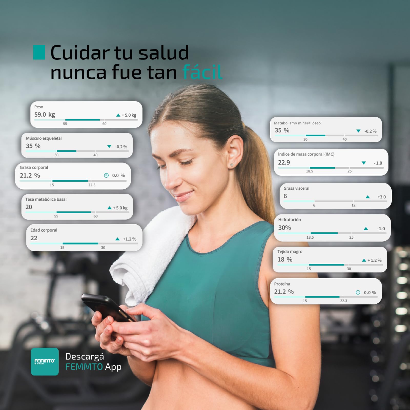 Bascula Corporal Digital Bioimpedancia Inteligente Bluetooth 180kg Personas Peso Pesa Grasa Baño Personal Femmto