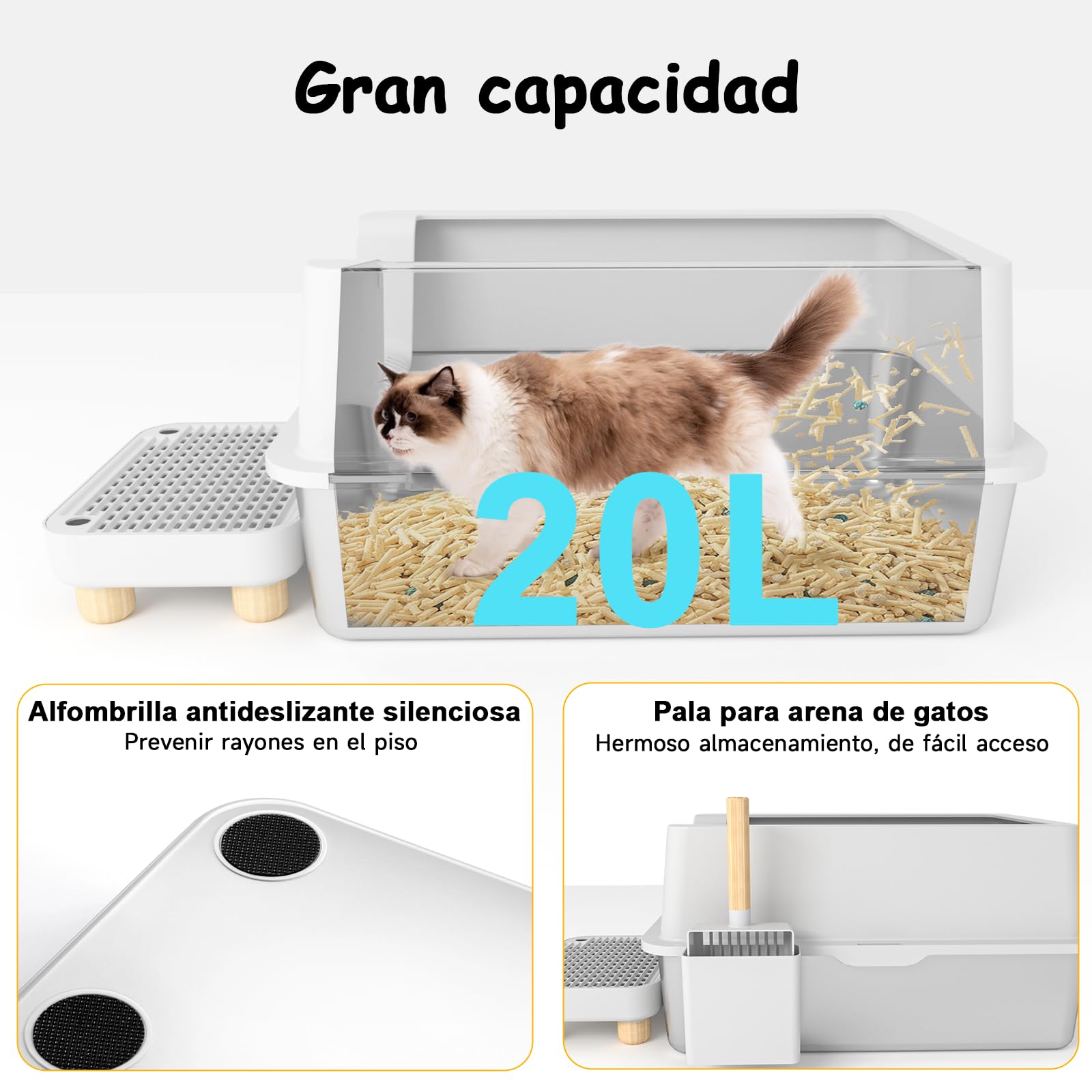 Arenero para Gato Acero Inoxidable, Caja de Arena con Tapa Arenero Grande para Gato Para gatos grandes, Caja de arena autolimpiable con pala y filtro antifugas, Prueba de olores y fácil de limpiar