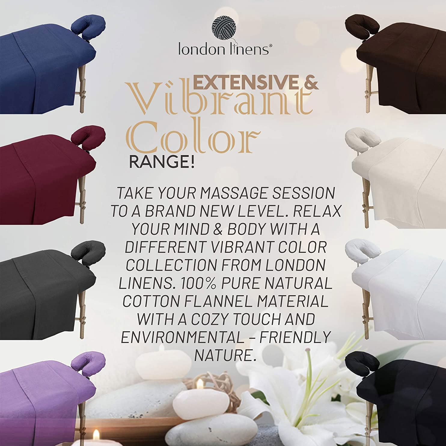 London Linens Juego de sábanas extra gruesas de 3 piezas, 100% franela de algodón natural, incluye funda para mesa de masaje, sábana bajera de masaje y funda para reposamuñecas de masaje (lila)