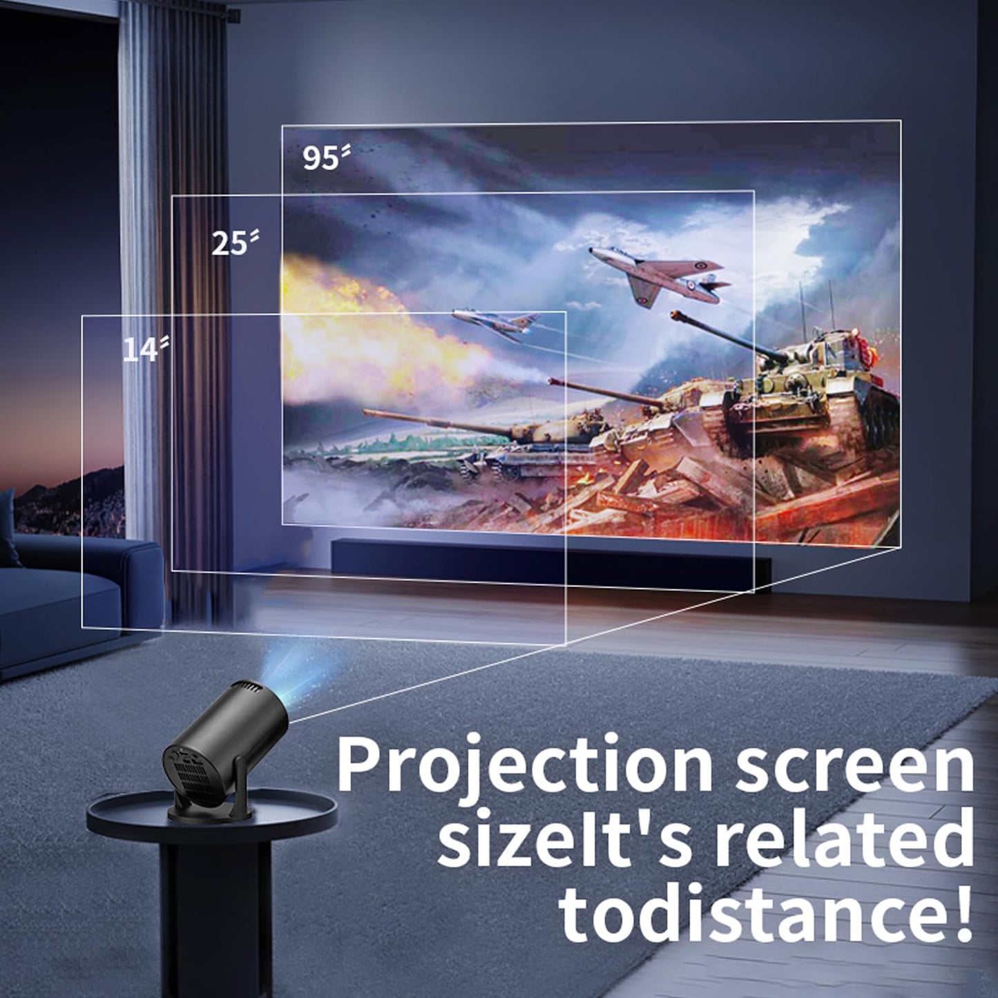 Proyector Portátil Inalámbrico 1080P Negro Ajustable con WiFi y Bluetooth para Teléfono Android y Laptop