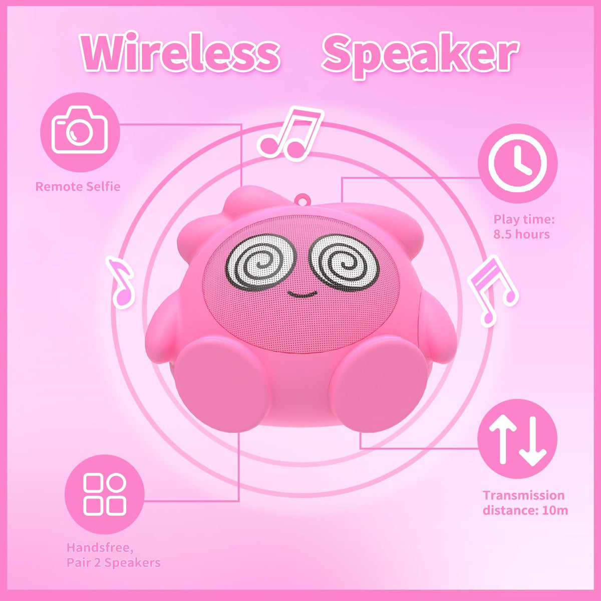 Altavoz Inalámbrico JellieMons Rosa con Sonido Estéreo y Emparejamiento TWS para Niños