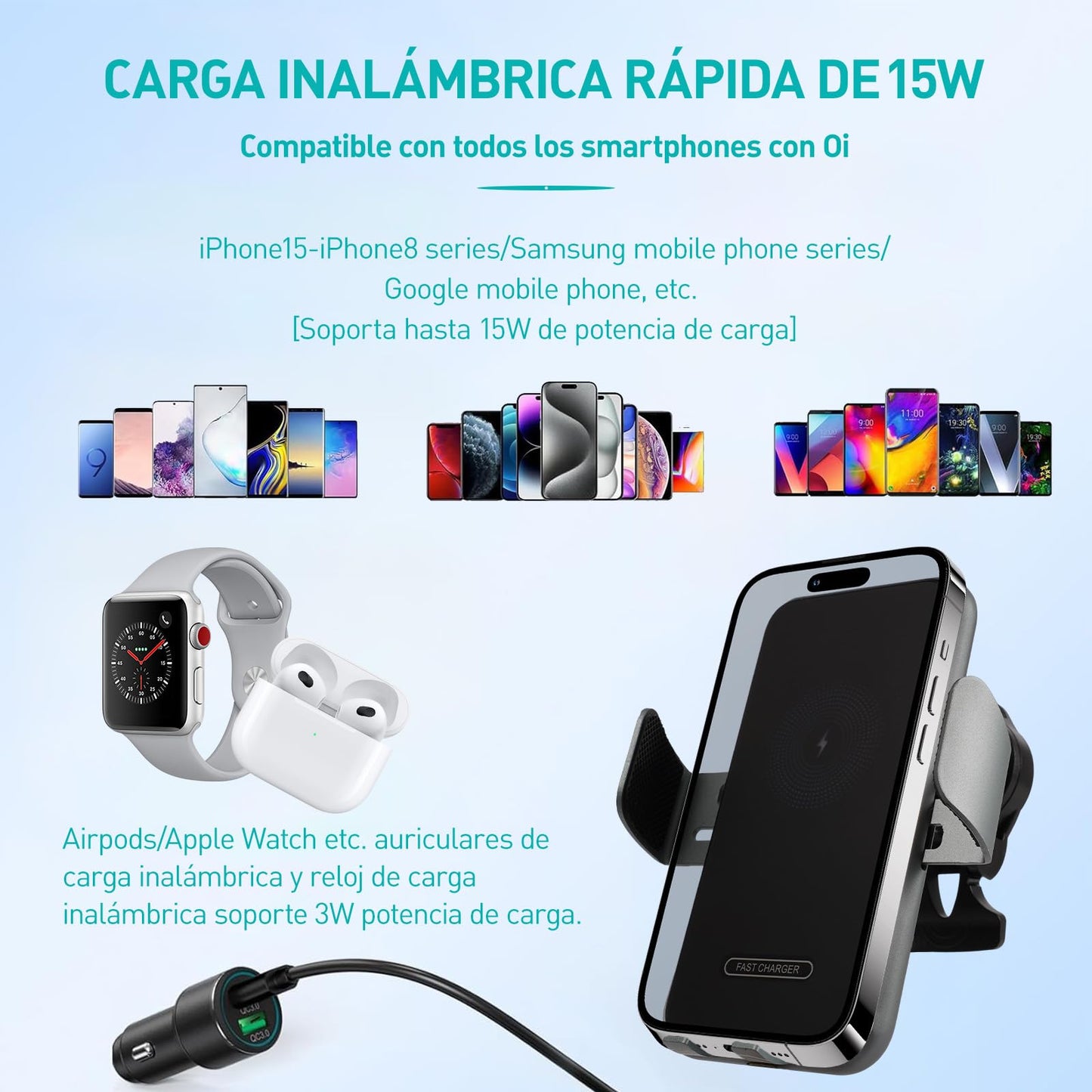 ECYWE Cargador de Coche Inalámbrico，Soporte de teléfono para Coche, Cell Phone Holder, Car Cell Phone Holder, Air Vent Cell Phone Holder, Stable and Not Fall Off.