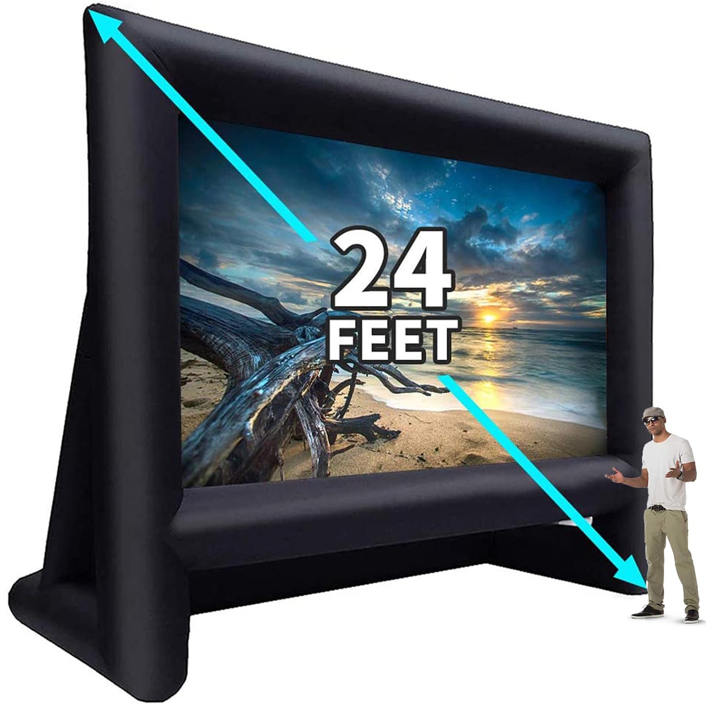 QILEBA - Proyector inflable de 24 pies para exteriores, interior, pantalla de cine, pantalla de proyección de cine inflable portátil, con soplador de aire, amarres y bolsa de almacenamiento, para noches de película en la piscina en el patio trasero