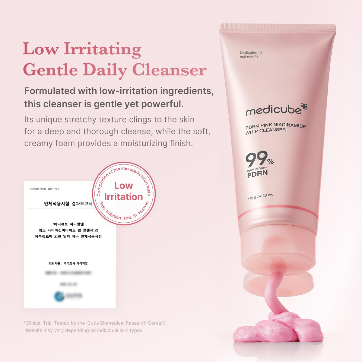 MEDICUBE PDRN Pink Niacinamide Whip Cleanser, Limpiador Facial Coreano en Espuma con PDRN de Salmón 99% Puro, Niacinamida, Ácido Hialurónico y Ceramidas, 120 g