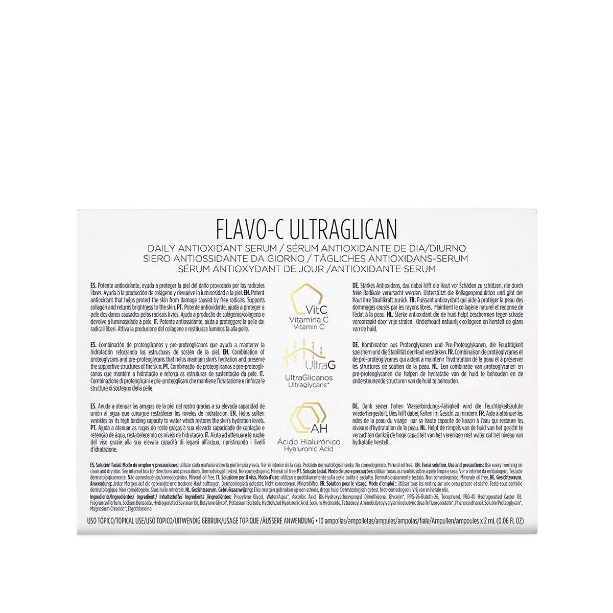 ISDIN Isdinceutics flavo-c ultraglican, serum facial antioxidante e hidratante con vitamina c y ultraglicanos, 10 ampolletas