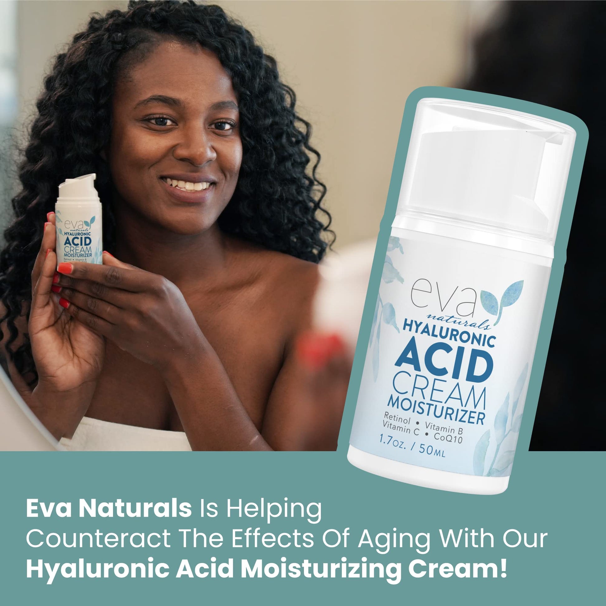 Hyaluronic Acid Moisturizing Cream by Eva Naturals - Best Wrinkle Cream - Facial Moisturizer, Dry Skin Cream, Retinol, Vitamin B, C & E, CoQ10 - Anti-Aging: Reduces Dry Skin, Fine Lines & Wrinkles