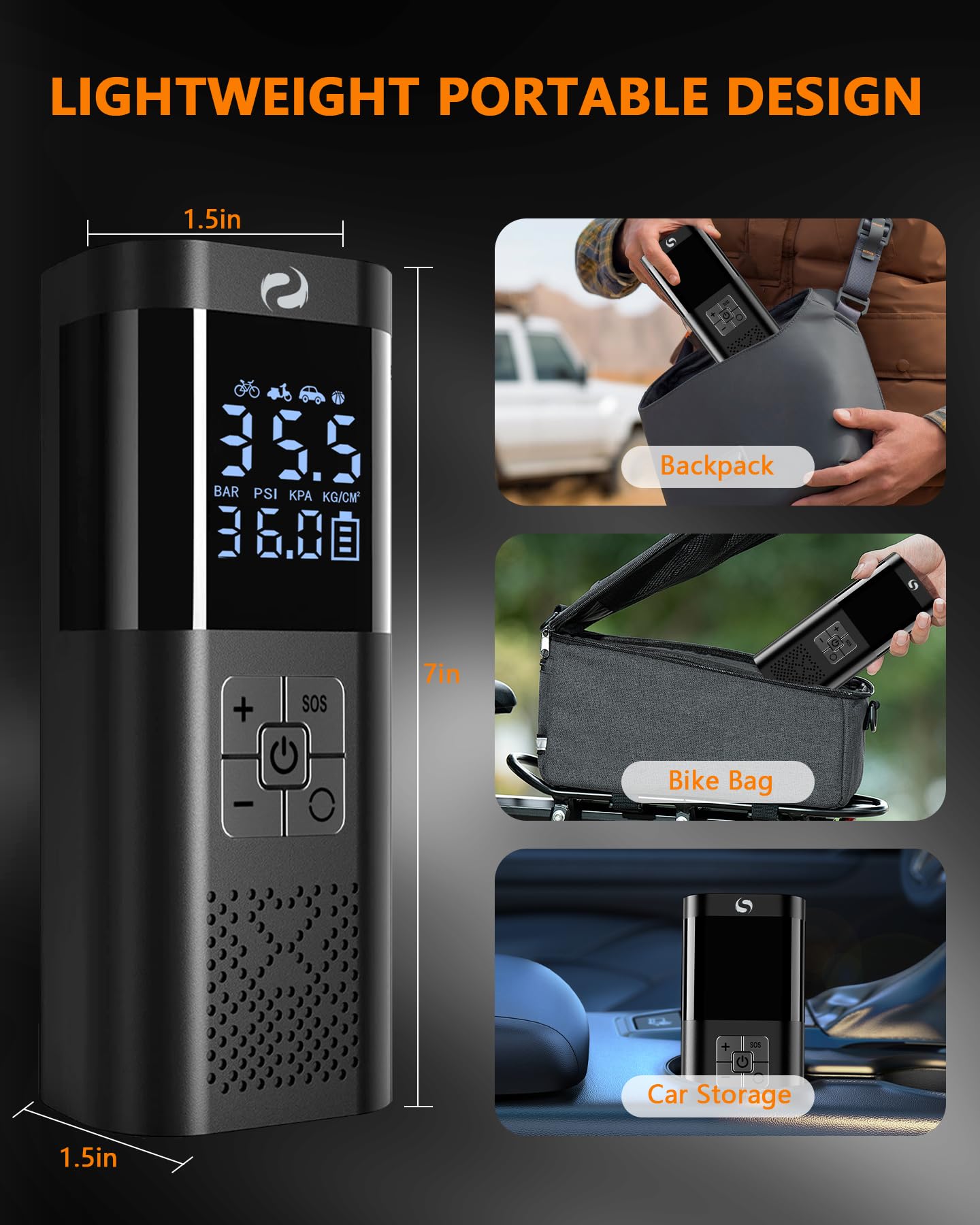 SERVOMASTER Inflador de neumáticos portátil, bomba de aire para bola de motor de coche, bicicleta, inflado rápido, bomba de neumáticos con luz LED, apagado automático