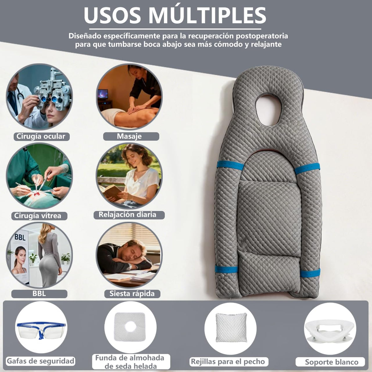 Almohada Facial Versión Extendida de Doble Cara para Recuperación Postcirugía Ocular