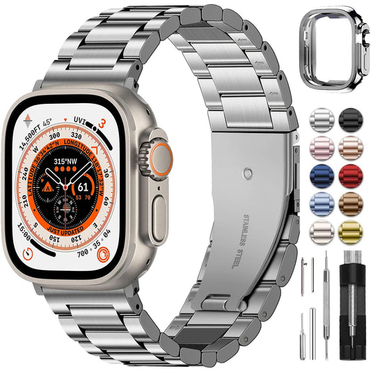 Fullmosa Correa Compatible Con Apple Watch Ultra 49mm,Pulsera Acero Inoxidable con Case Para iWatch Ultra2 Ultra,49mm Plata