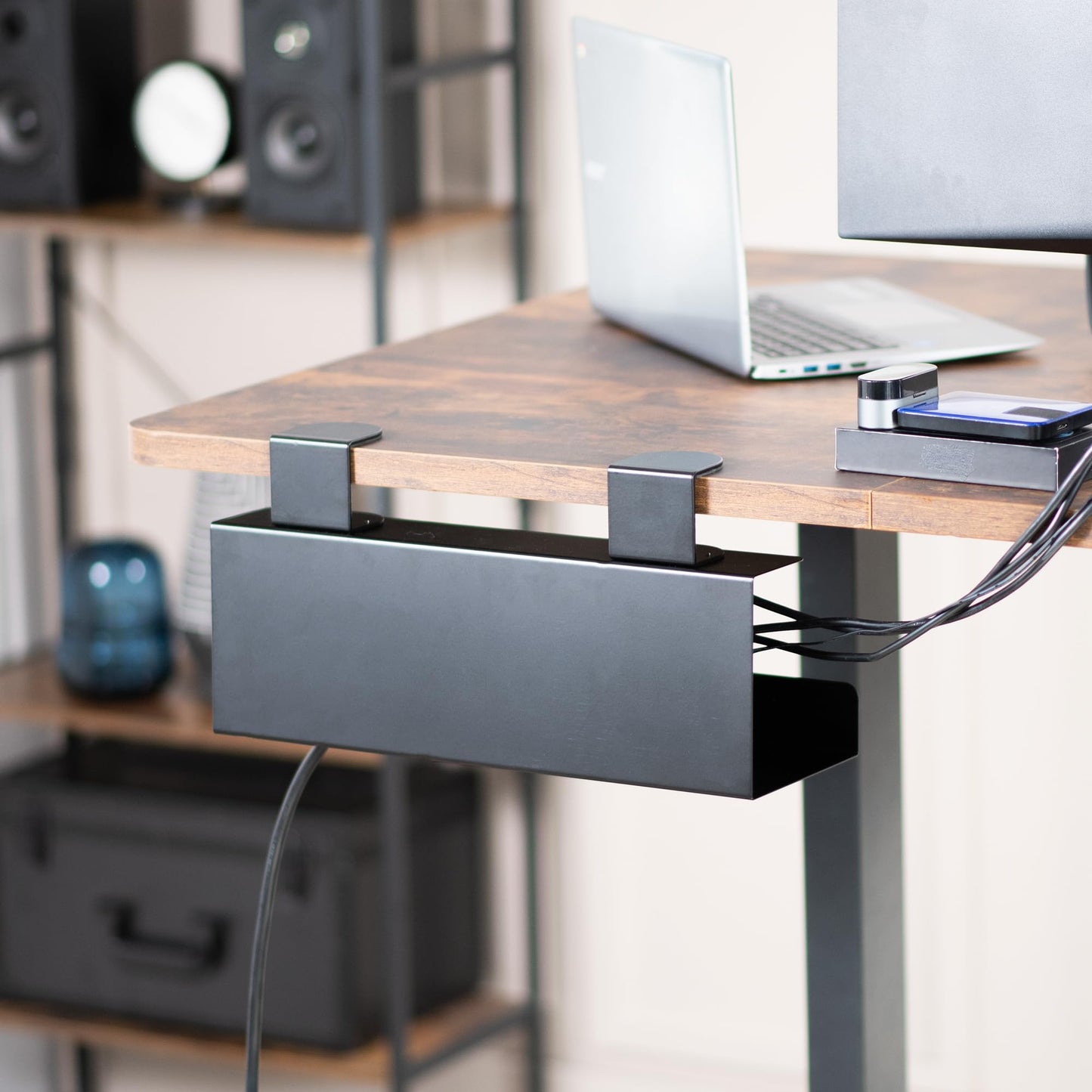 Vivo - Sistema de charola de alimentación con Abrazadera de Acero de 17 Pulgadas para Escritorio, Organizador de Cables sin gestión de Taladro, enrutamiento de Cables fácil, Negro, DESK-CM6L-B