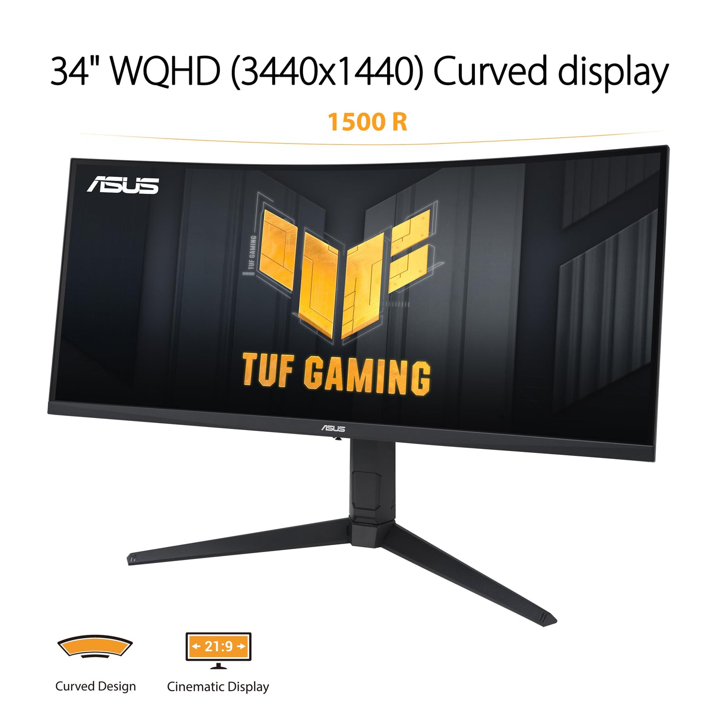 ASUS Monitor Gamer Curvo TUF Gaming VG34VQL3A, 34 Pulgadas, WQHD (3440 x 1440), 180Hz, 1500R, Extreme Low Motion Blur, Freesync Premium Pro, 1ms (GTG),125% sRGB, DisplayHDR 400