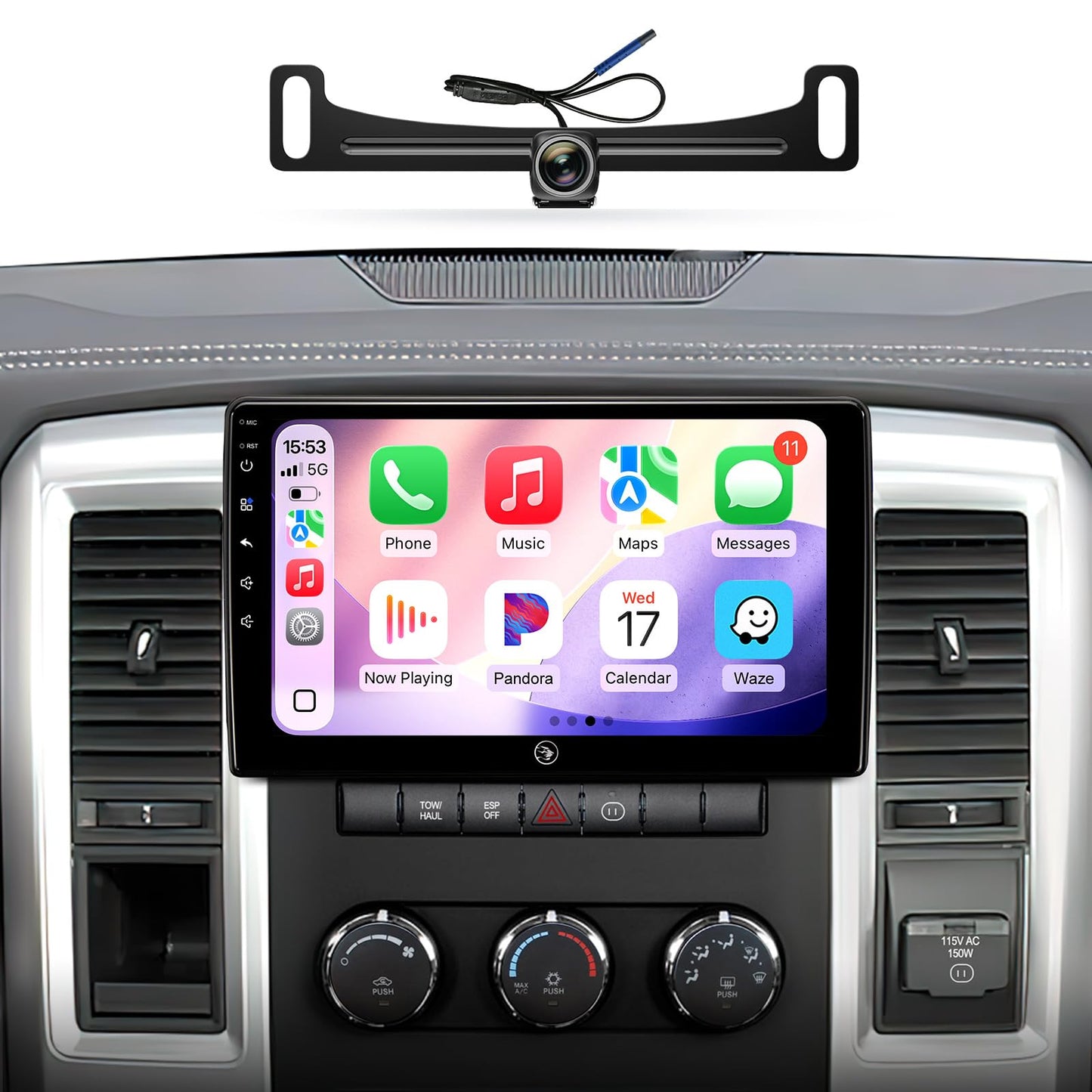Estéreo de coche con visualización táctil de 10 pulgadas (4G+64G) para Dodge Ram 1500 2500 3500 (2009-2012), kit de repuesto de radio con inalámbrico CarPlay Android Auto 5G WiFi BT GPS Navigation