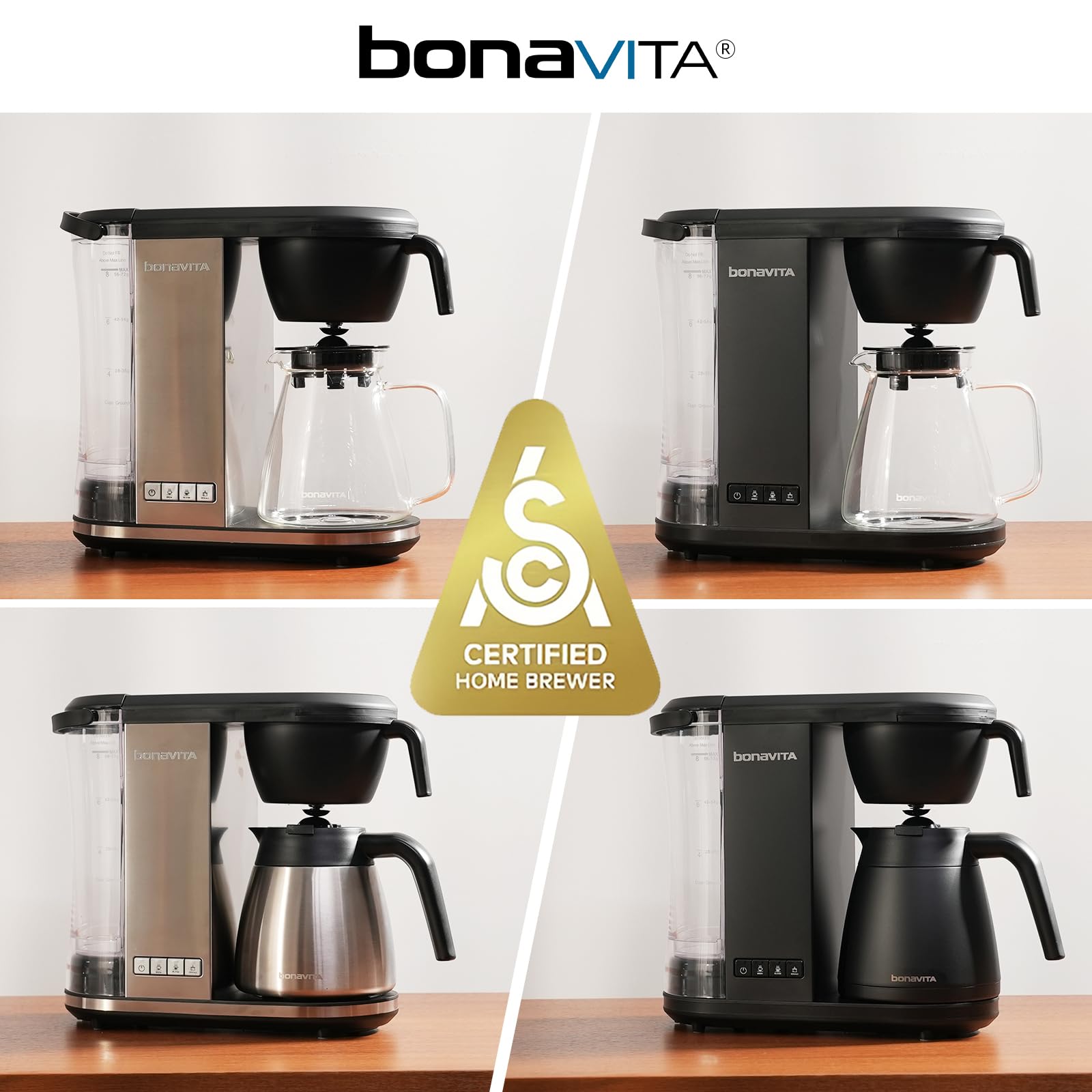 Bonavita Enthusiast - Cafetera de goteo de 8 tazas, con jarra térmica, panel de acero inoxidable, depósito extraíble, color negro mate
