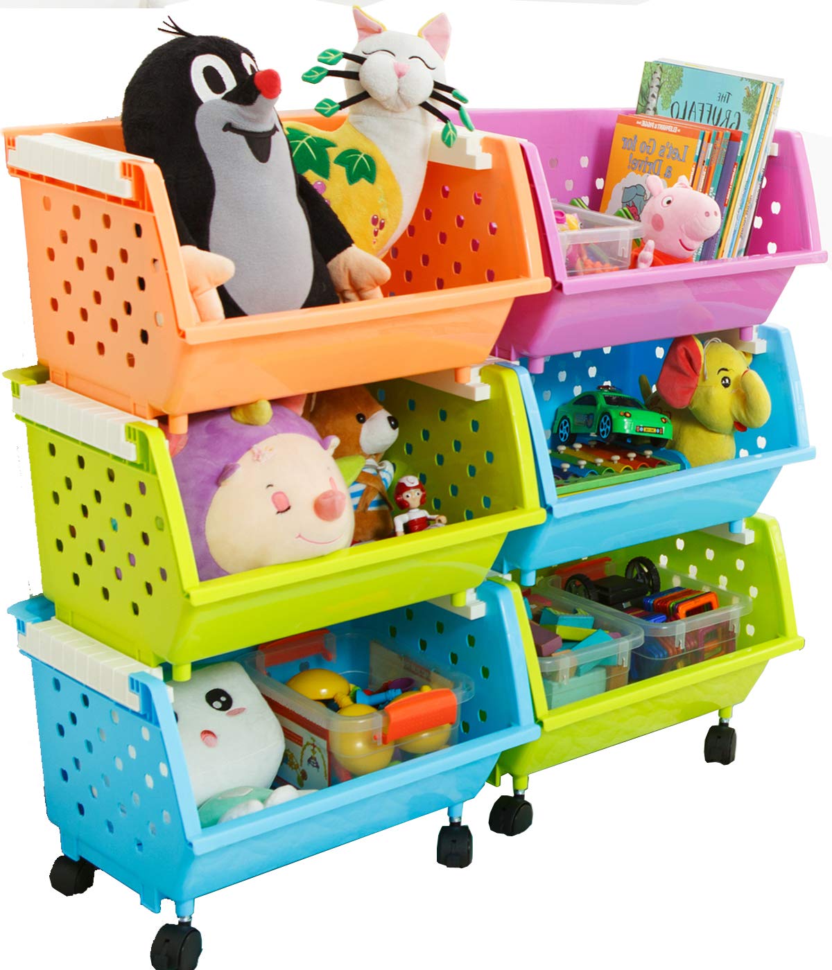 MAGDESIGNER Kids' Toys Chest Large Baskets Storage Bins Organizer with Wheels Can Move EverywhereNatural/Primary (Primary Collection)