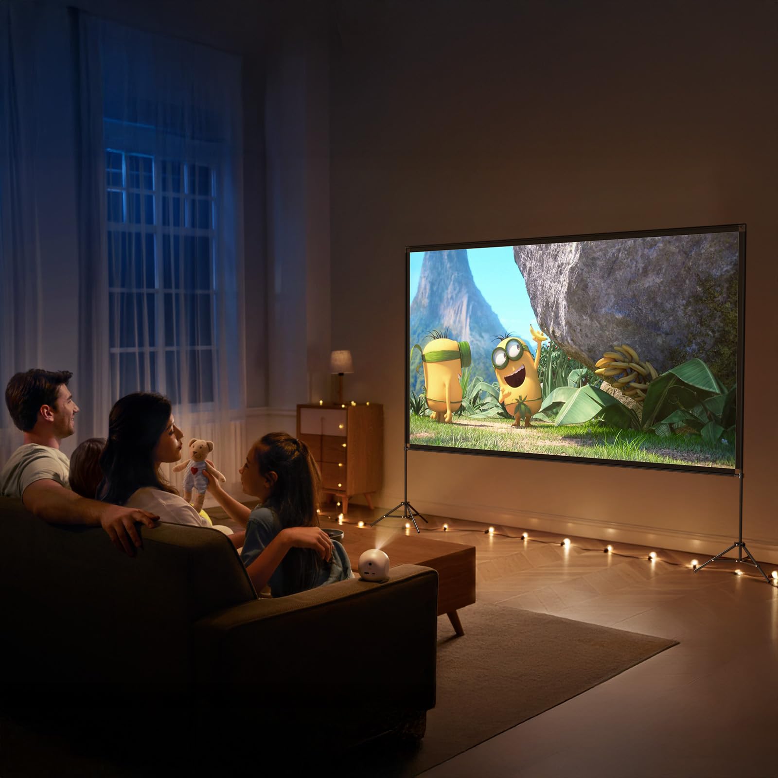 VISULAPEX Pantalla de proyección portátil de 120 Pulgadas con Soporte, 16:9 4K HD, para Interiores y Exteriores, Plegable, Antiarrugas, con Funda de Transporte para Cine en casa