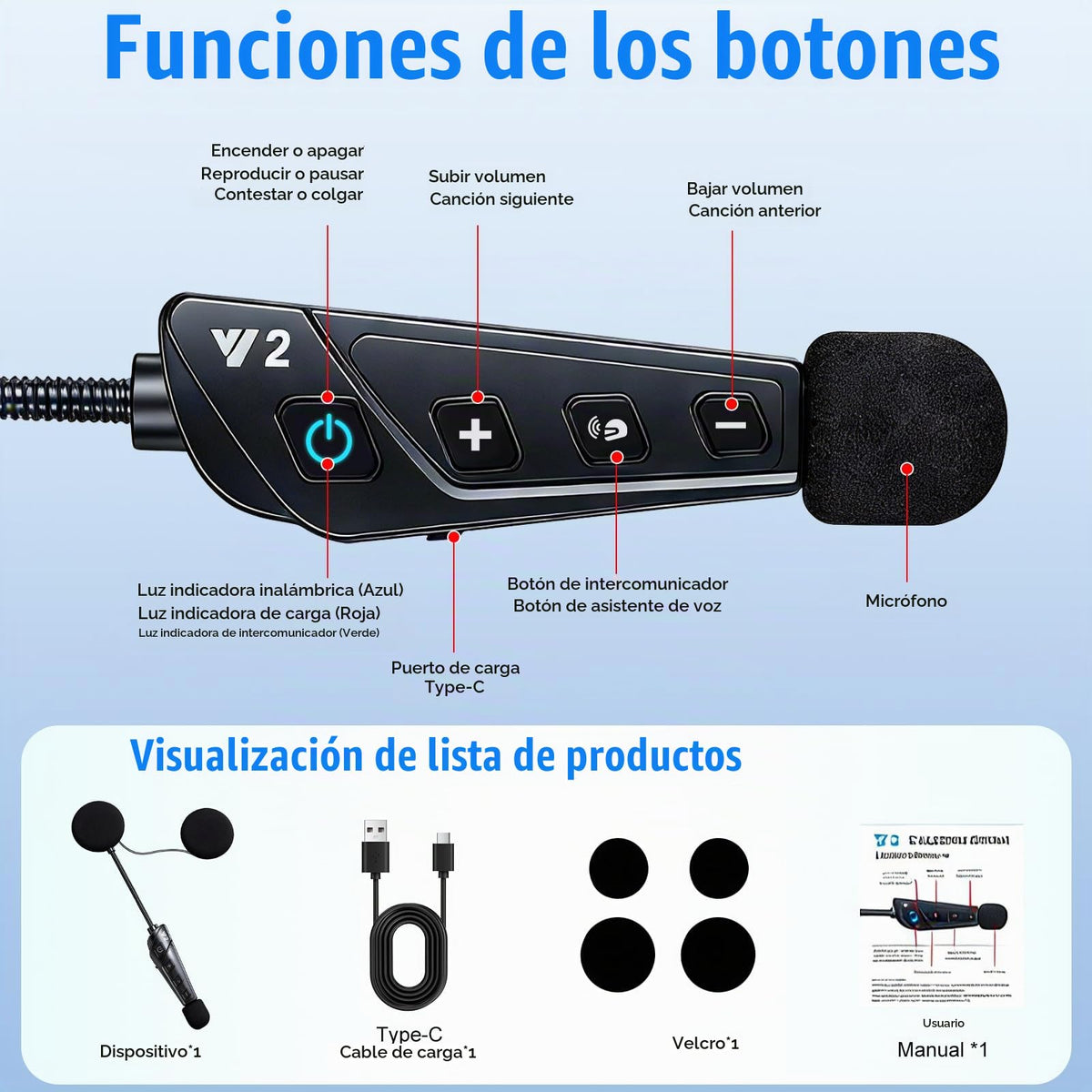 Auriculares Bluetooth OBEST Negro con Micrófono para Moto