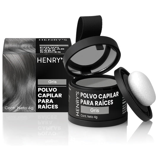 Henrys Polvo para Retocar Raíces Gris, Rellena Zonas Escasas, Define la Línea del Cabello y Cubre el Crecimiento de Raíces al Instante y en Cualquier Momento, Fibras Capilares Hairline Powder. Calvicie, Caida de Cabello o falta de Volumen para Mujer y Hom