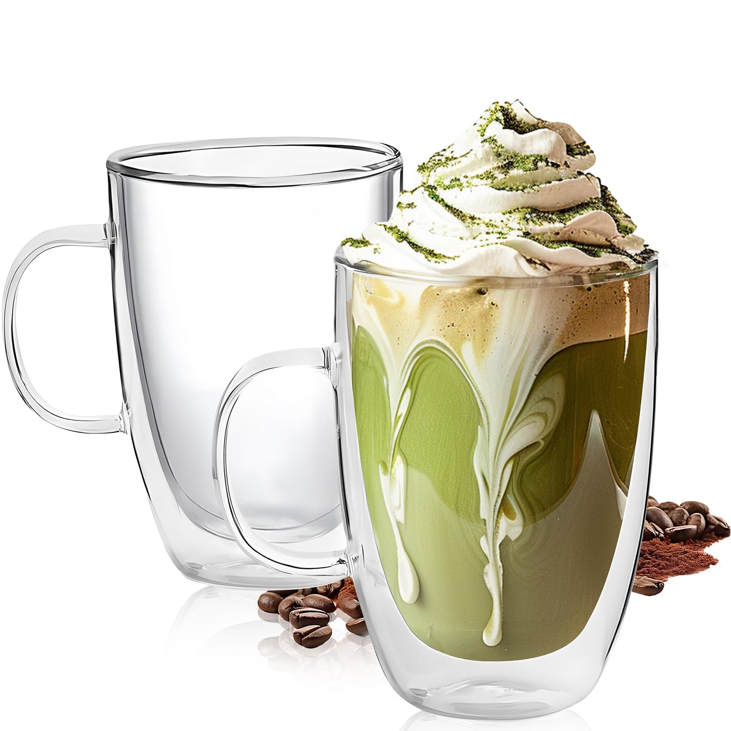 Juego de Tazas de Café de Vidrio YMMIND de Doble Pared con Asa para Bebidas Calientes