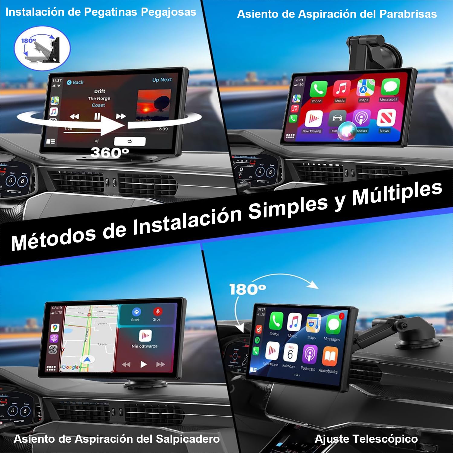 HXEIR Autoestéreo para Carro Portátil de 9 Pulgadas con 2K Dashcam, CarPlay inalámbrico, Android Auto, WiFi, GPS, Bluetooth, Mirror Link