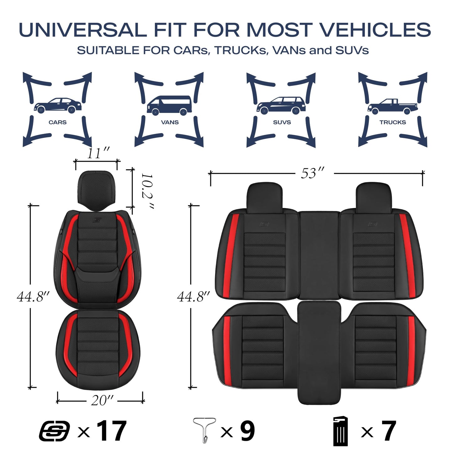 Skechers - Fundas de asiento de coche de cuero con espuma viscoelástica, juego completo de protector de asiento de coche impermeable, cojín de asiento de coche compatible con airbag automotriz, ajuste