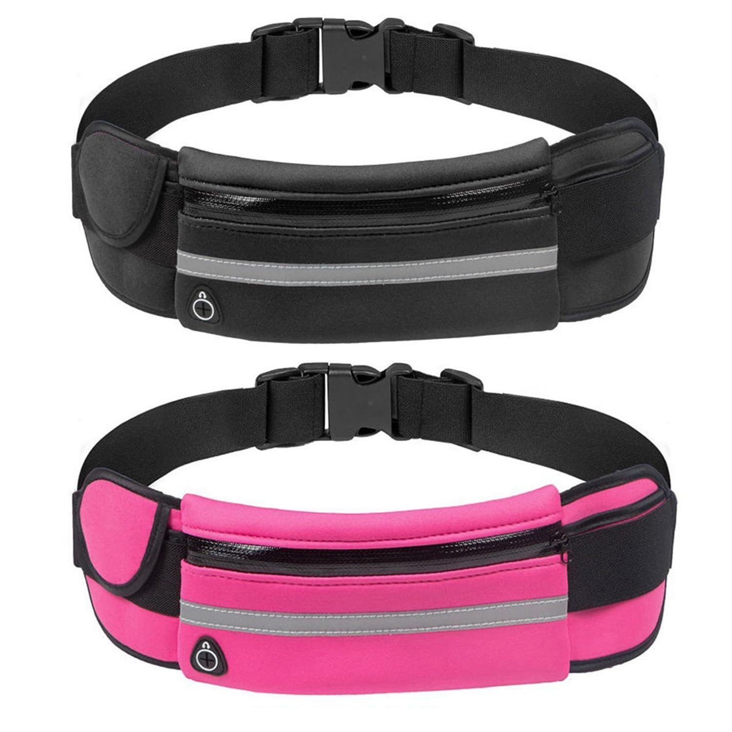 CHENGBAO Cangurera Hombre，Portátil Para Correr Cangurera Mujer，Impermeable Riñonera Hombre，Cangurera Para Correr (Rojo rosa negro)
