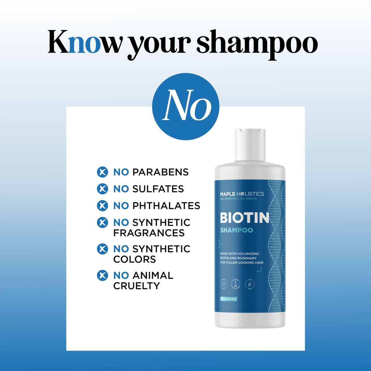 Shampoo Biotin Maple Holistics Crecimiento Capilar Extracto Tea Tree Oil Jojoba Argan Anticaspa para Mujer y Hombre