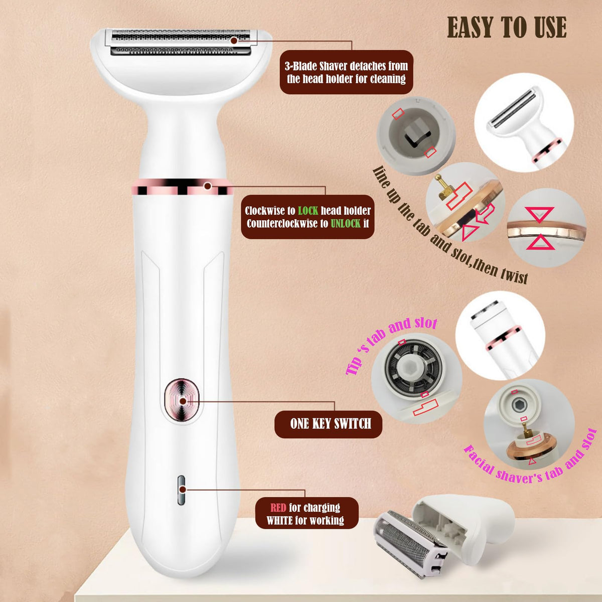 BEAUTISILK- "Afeitadora eléctrica para mujeres: kit de depilación y depilación indolora 2 en 1, uso en seco y húmedo, inalámbrica, tipo
