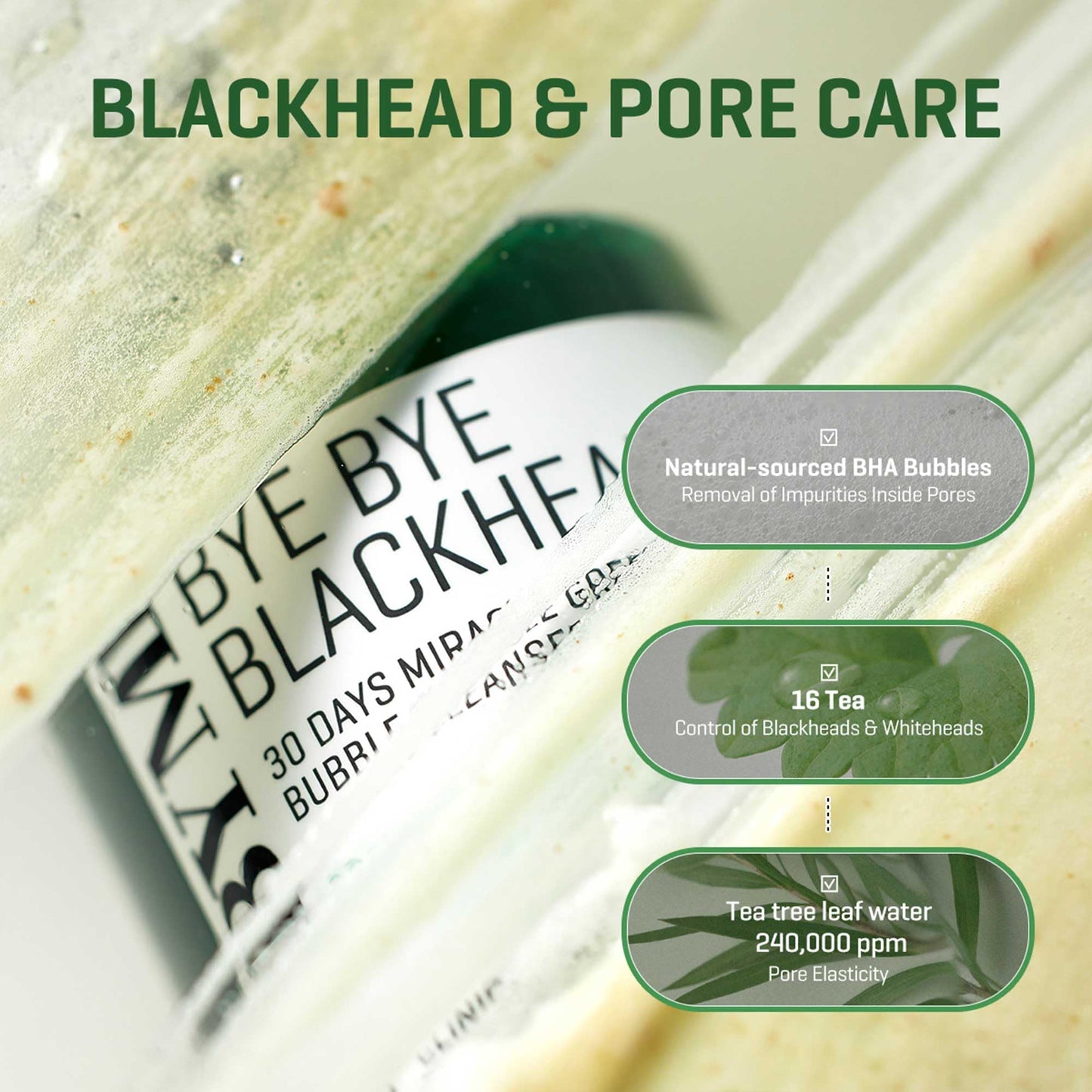 SOME BY MI Bye Bye Blackhead 30 Days Miracle Green Teal Tox Bubble Cleanser, 120 g (4.23 oz), limpieza de poros, iluminador, complejo de tanino, limpieza profunda suave, ingredientes naturales, restauración del equilibrio de la piel