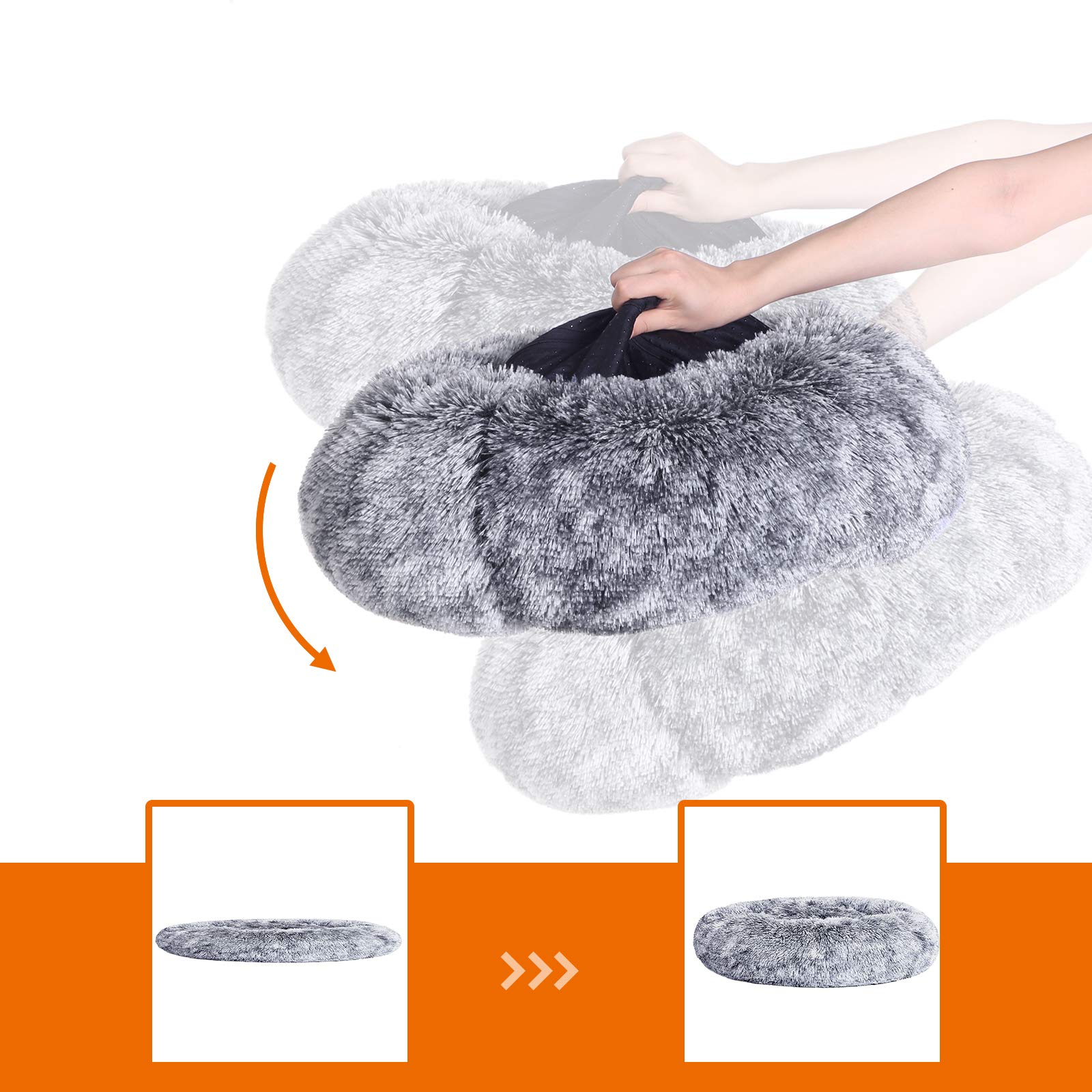Feandrea Cama de Perros, Cama para Mascotas, Diámetro de 50 cm, Cojín Central Extraíble y Lavable, Alfombra de Felpa, Gris Ombré MPGW037G01