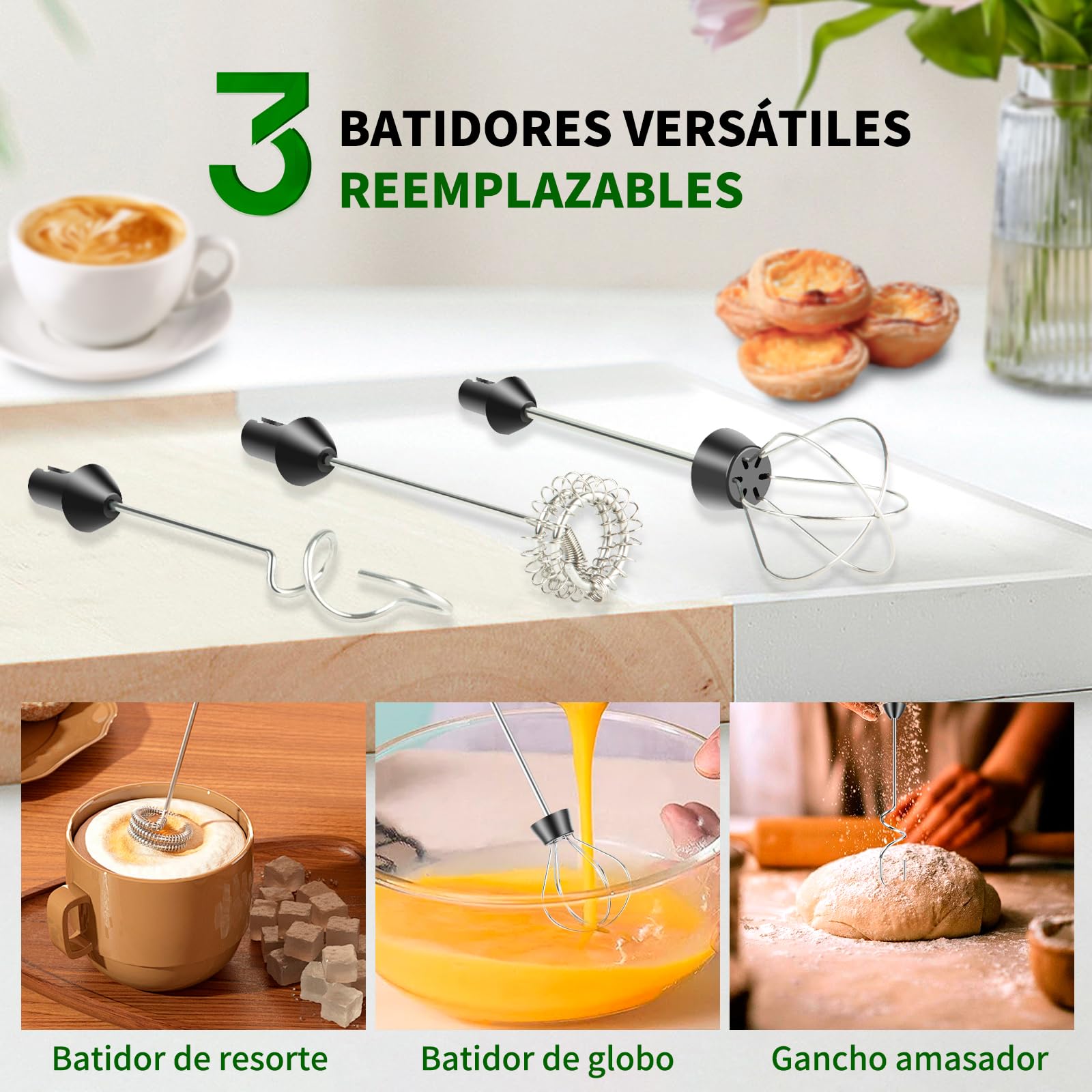 Espumador de Leche Recargable con Soporte 3 Velocidades