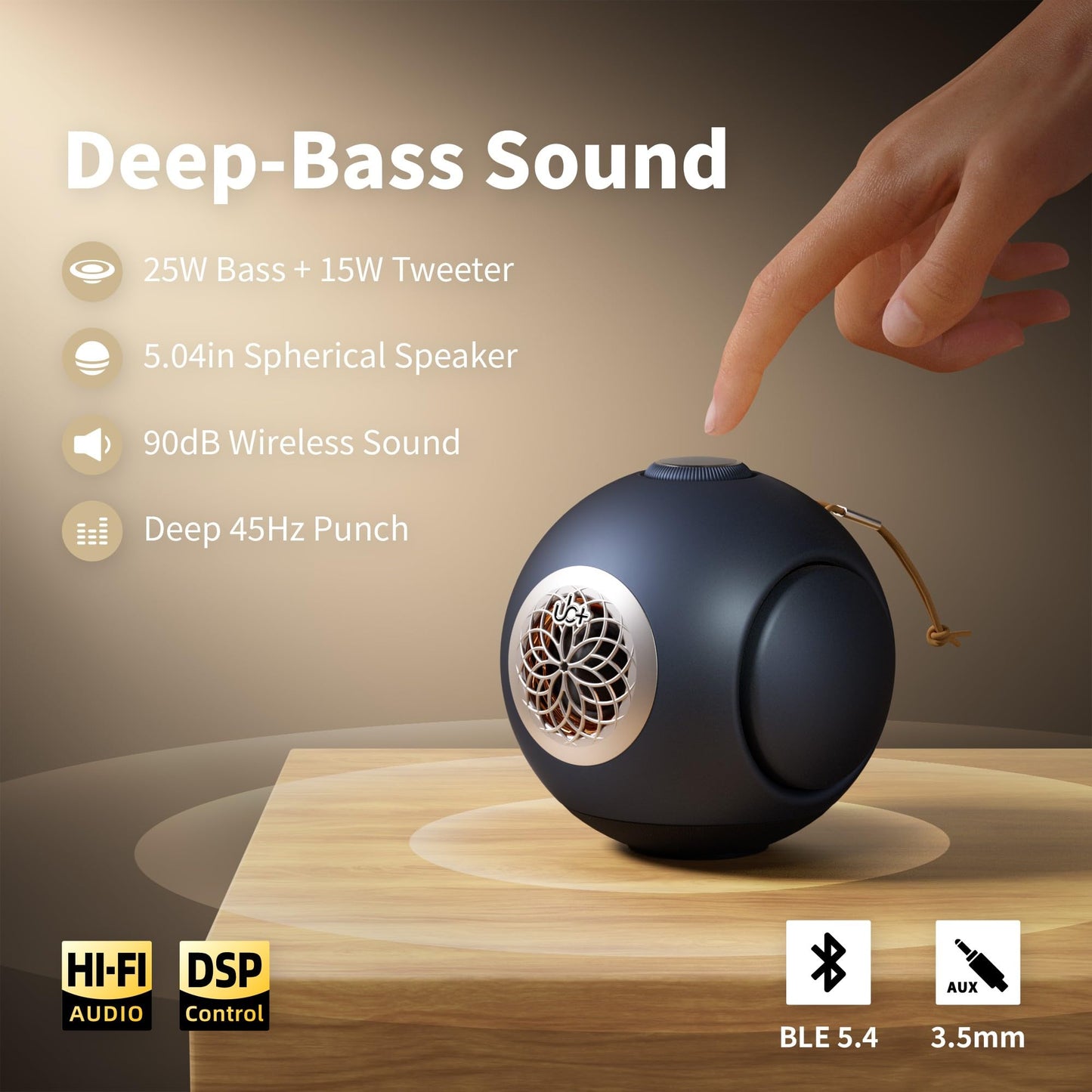 UB+ dBMiNi - Altavoz Bluetooth portátil con graves duales, sonido estéreo de alta fidelidad, emparejamiento TWS, Bluetooth 5.4, batería de larga duración, para uso en exteriores y viajes (gris grafito
