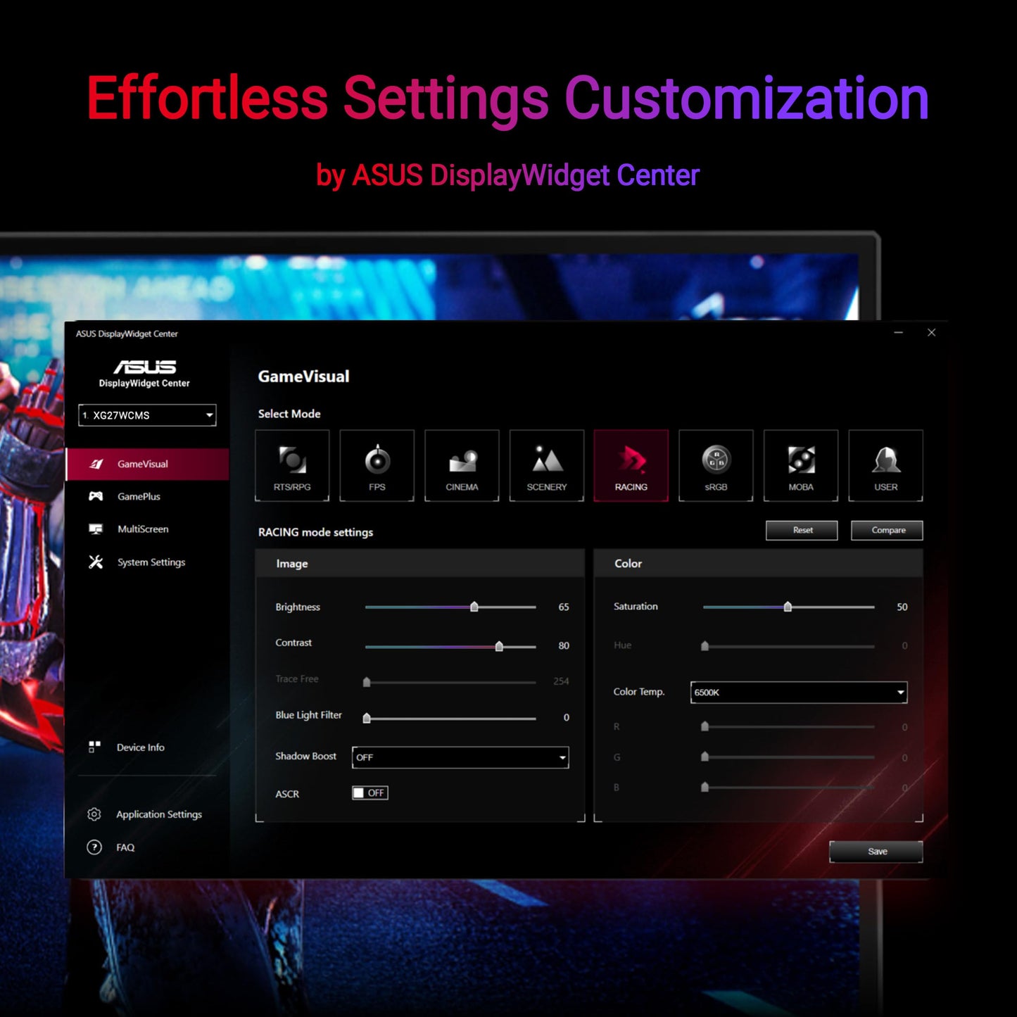 ASUS ROG Strix Monitor para juegos HDR curvo USB-C de 27 pulgadas 1440P (XG27WCMS) - QHD, 280Hz, 1ms, Fast VA, Extreme Low Motion Blur Sync, FreeSync Premium, DisplayWidget, Toma de trípode AI Gaming,