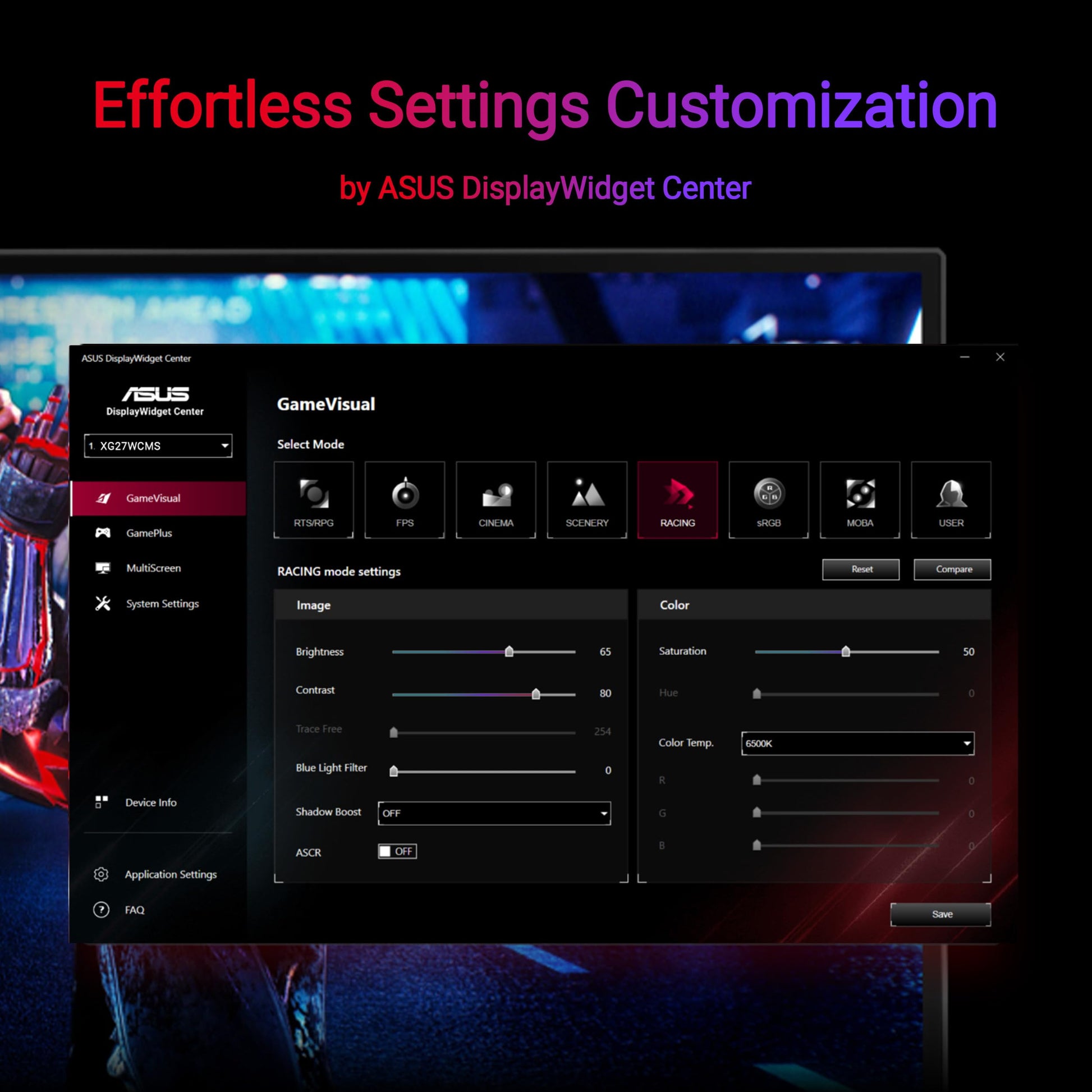 ASUS ROG Strix Monitor para juegos HDR curvo USB-C de 27 pulgadas 1440P (XG27WCMS) - QHD, 280Hz, 1ms, Fast VA, Extreme Low Motion Blur Sync, FreeSync Premium, DisplayWidget, Toma de trípode AI Gaming,