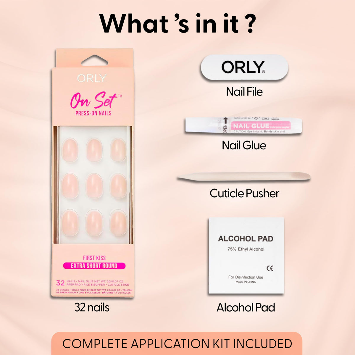 ORLY Press On Nails | Almond, Square, French Tip, Short, Long Designs (First Kiss (Extra Short Round))