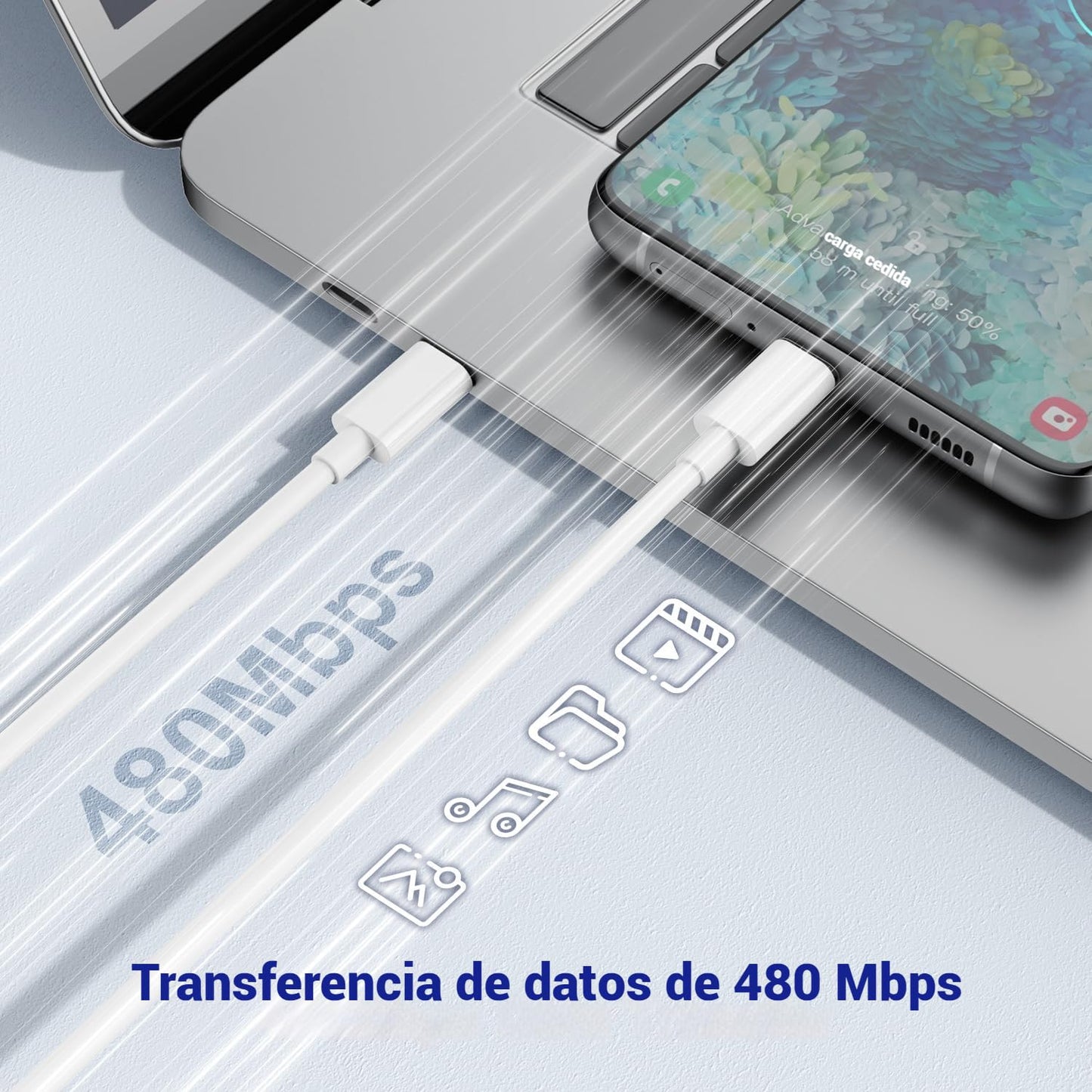 Cable USB C Yoele Blanco Carga Rápida Trenzado 1M 60W para iPhone, Galaxy y más