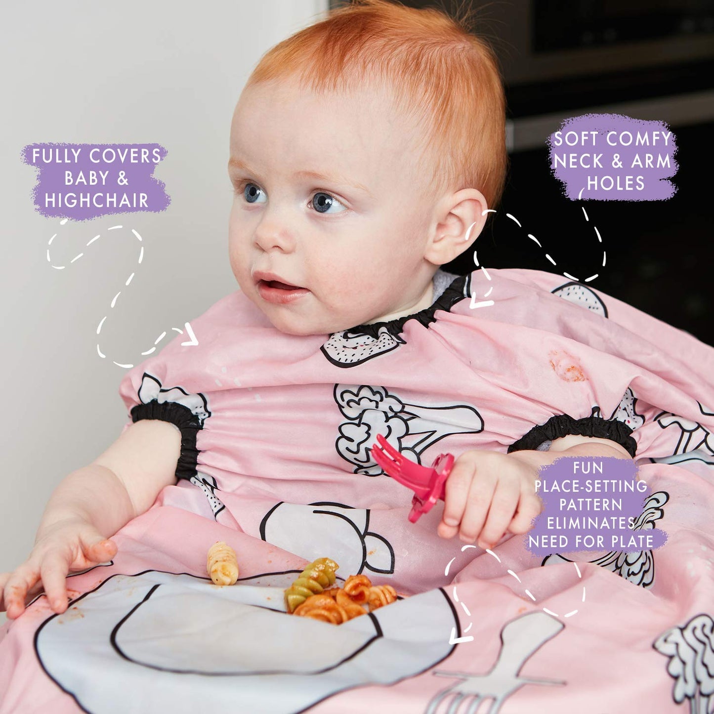 The GRABEASE Allover babero está diseñado para hacer que la autoalimentación sea una brisa para padres e hijos, Rosado