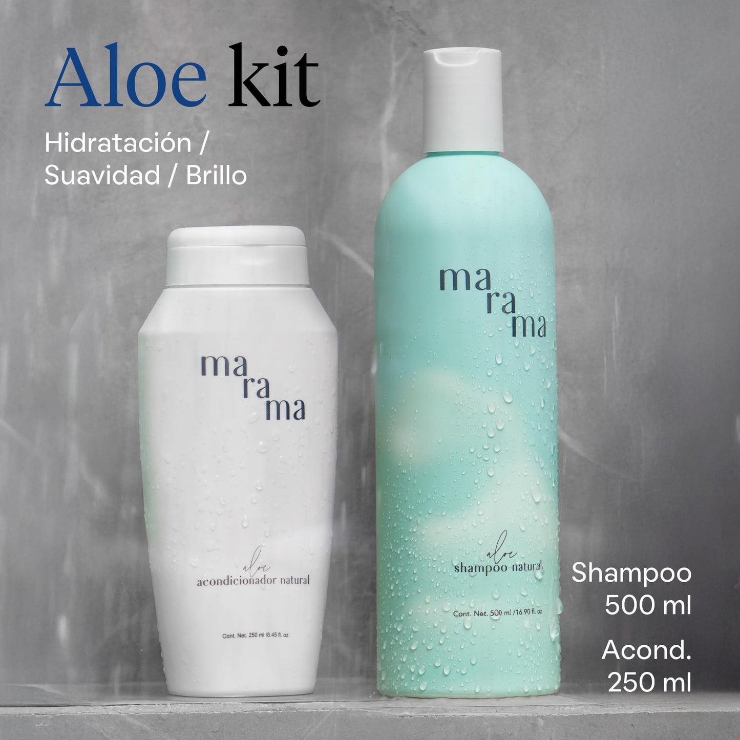 MARAMA | Kit Aloe | Shampoo sin Parabenos + Acondicionador sin Parabenos | Tratamiento para Cabello Maltratado - Aloe Vera | Anti Frizz Cabello | Vegano - Cruelty-Free