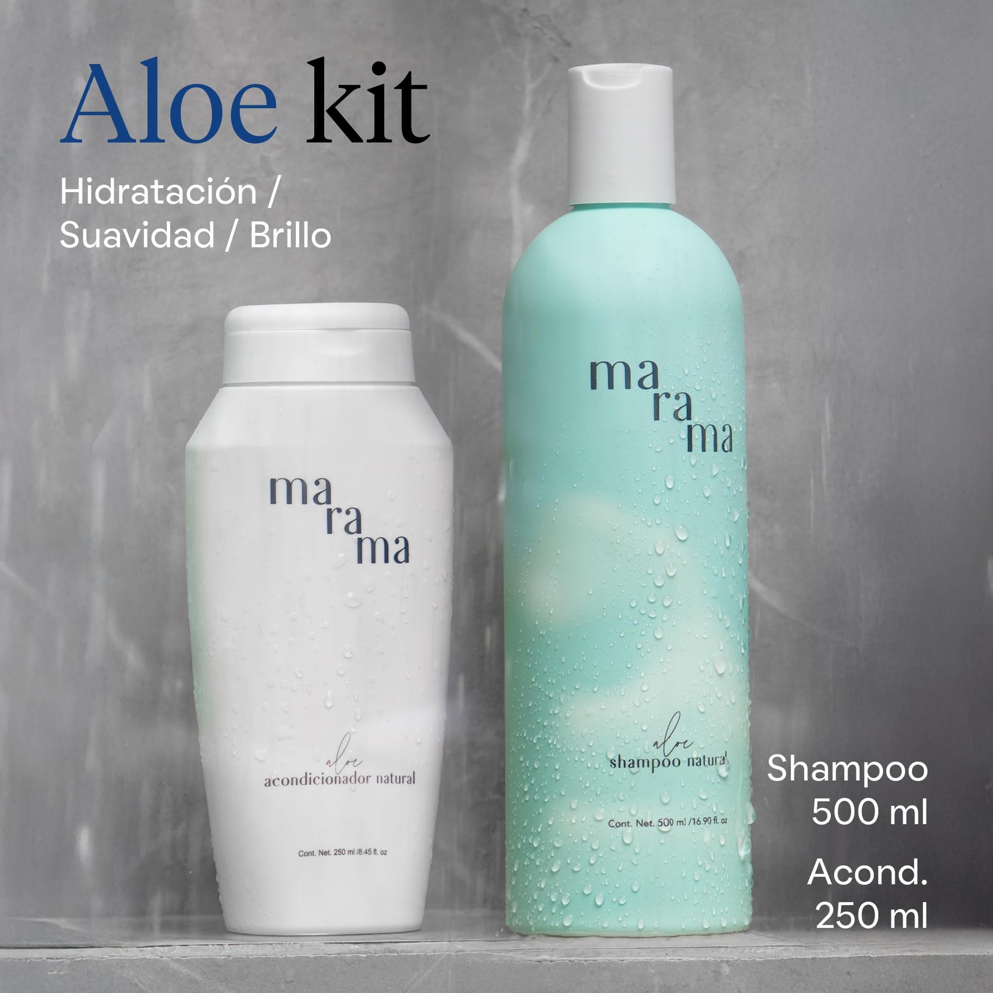 MARAMA | Kit Aloe | Shampoo sin Parabenos + Acondicionador sin Parabenos | Tratamiento para Cabello Maltratado - Aloe Vera | Anti Frizz Cabello | Vegano - Cruelty-Free